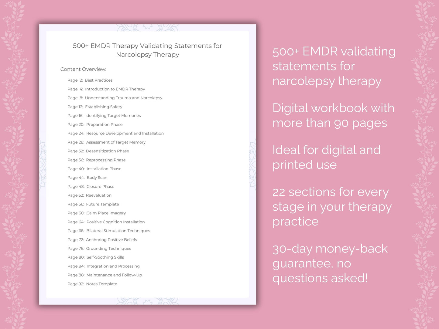 Narcolepsy Eye Movement Desensitization and Reprocessing (EMDR) Therapist Worksheets