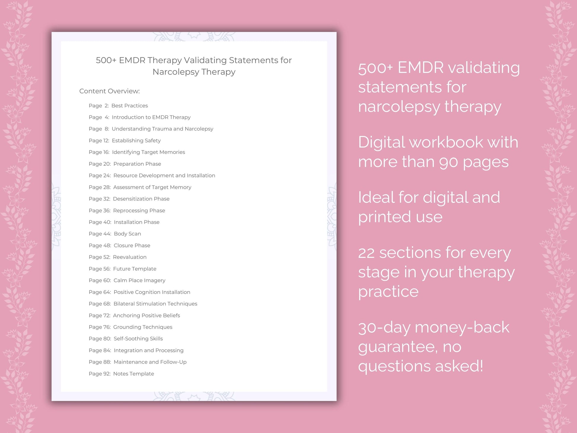 Narcolepsy Eye Movement Desensitization and Reprocessing (EMDR) Therapist Worksheets