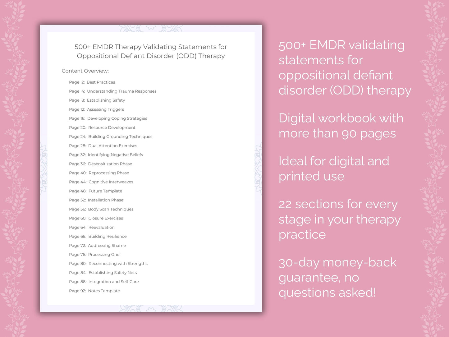 Oppositional Defiant Disorder (ODD) Eye Movement Desensitization and Reprocessing (EMDR) Therapist Worksheets