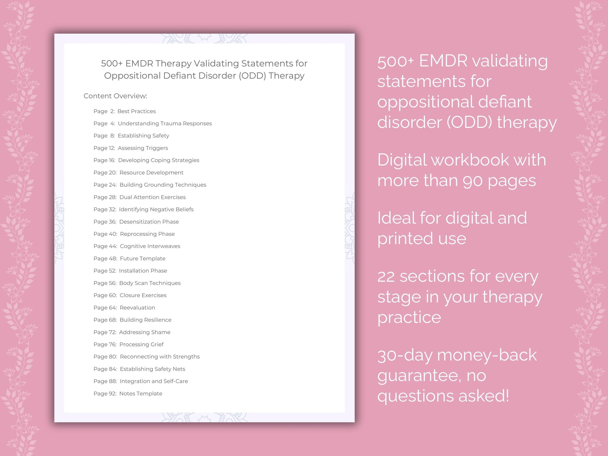 Oppositional Defiant Disorder (ODD) Eye Movement Desensitization and Reprocessing (EMDR) Therapist Worksheets