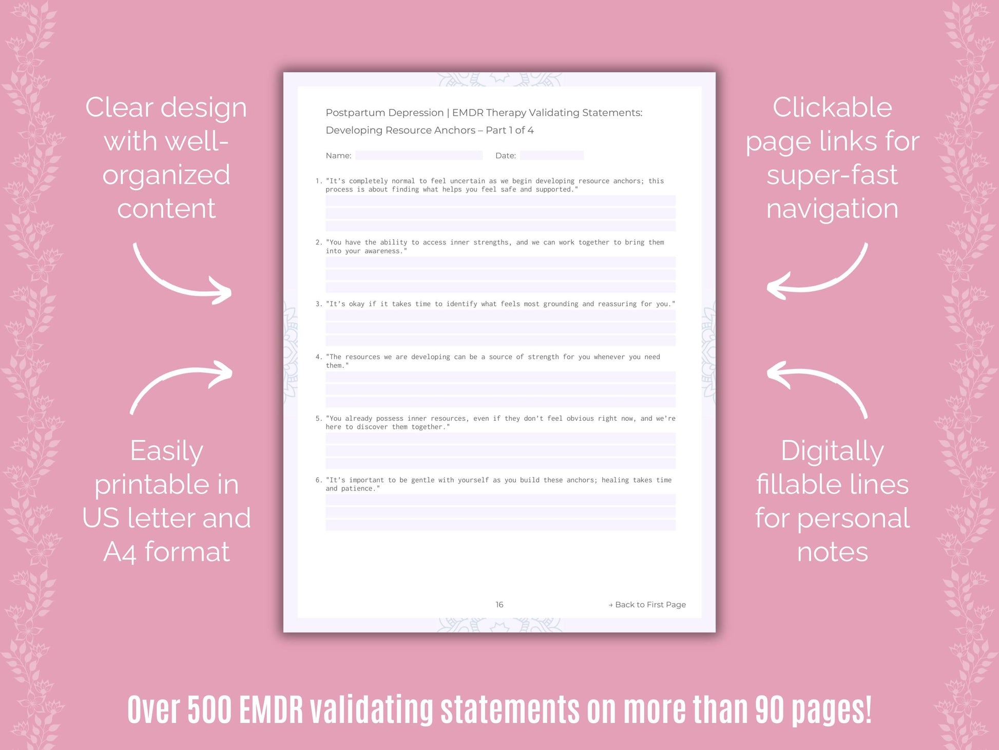 Postpartum Depression Eye Movement Desensitization and Reprocessing (EMDR) Counseling Templates
