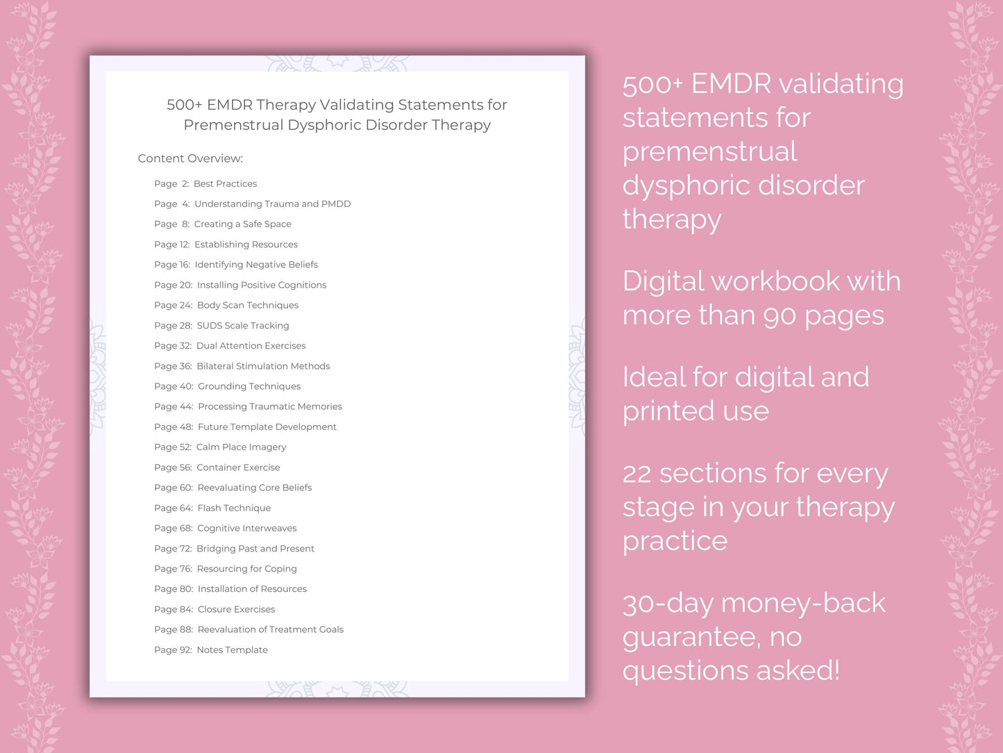 Premenstrual Dysphoric Disorder Eye Movement Desensitization and Reprocessing (EMDR) Therapist Worksheets
