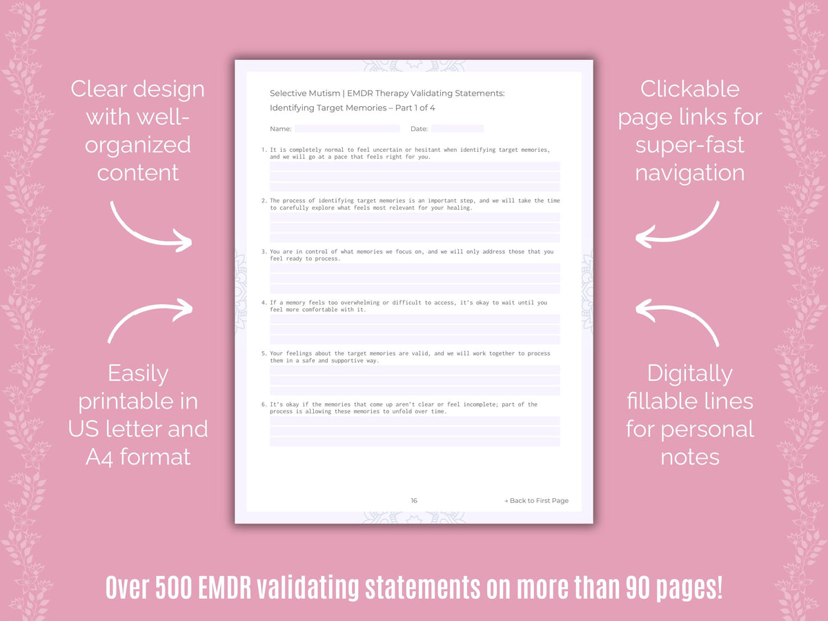 Selective Mutism Eye Movement Desensitization and Reprocessing (EMDR) Counseling Templates