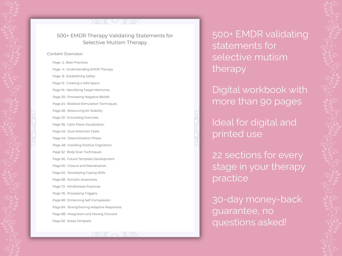 Selective Mutism Eye Movement Desensitization and Reprocessing (EMDR) Therapist Worksheets