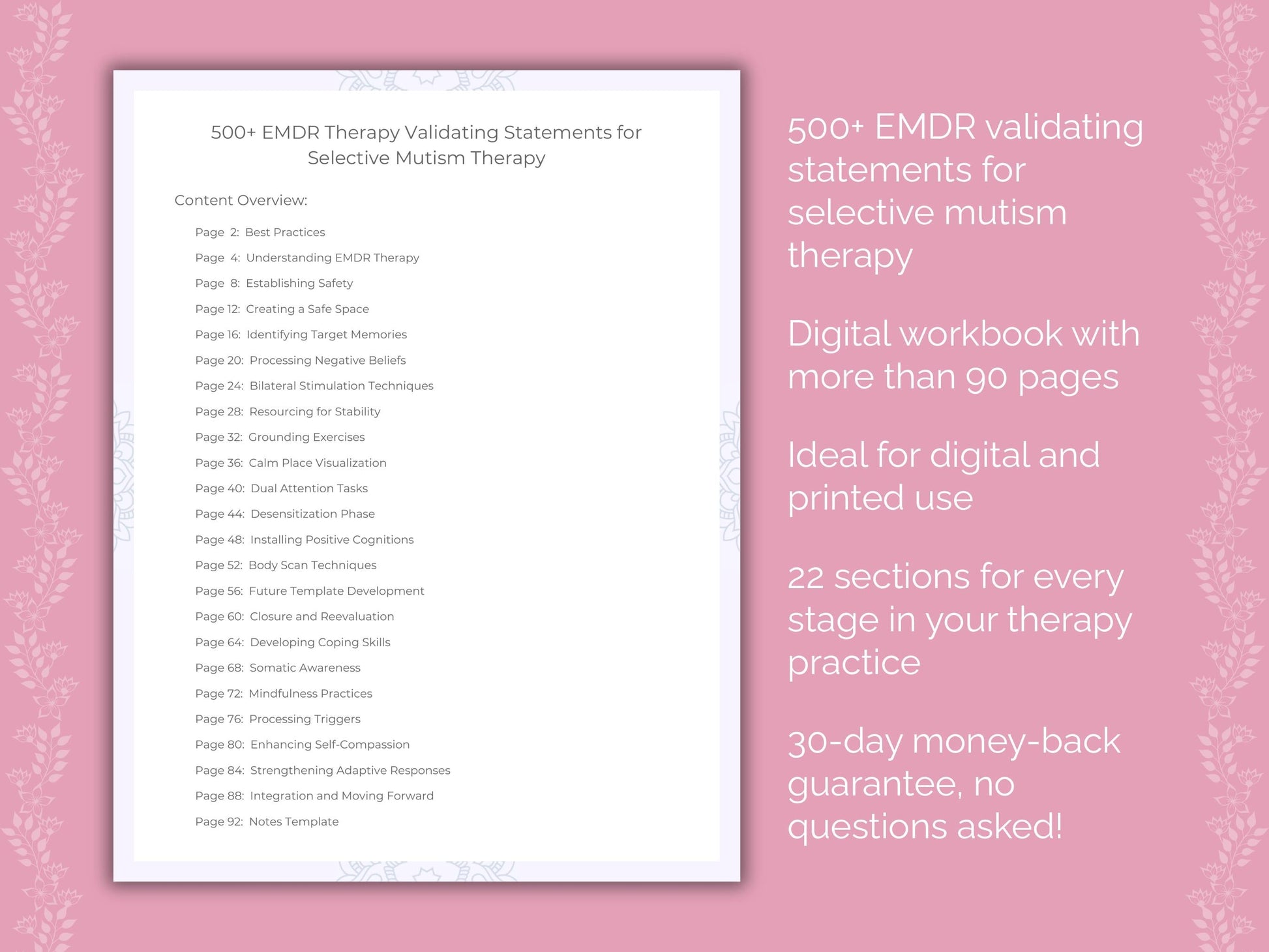 Selective Mutism Eye Movement Desensitization and Reprocessing (EMDR) Therapist Worksheets