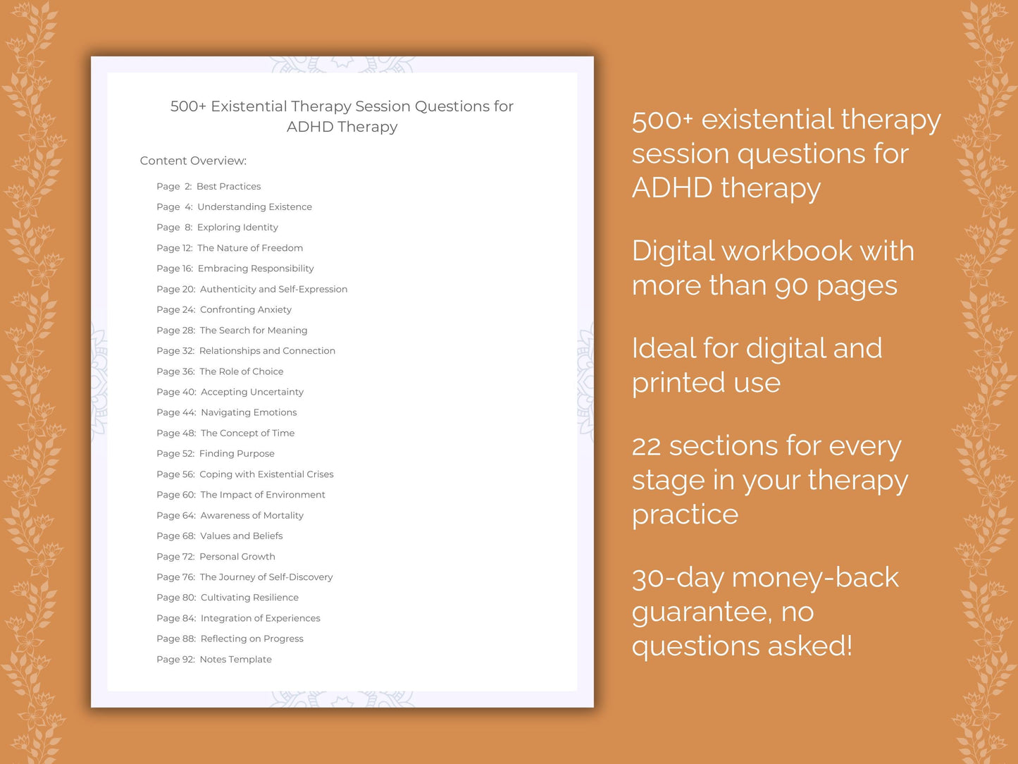 ADHD Existential Therapy Therapist Worksheets
