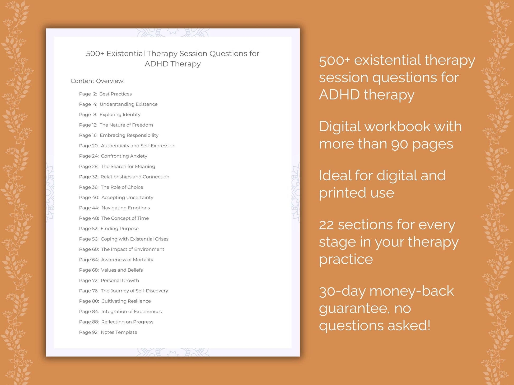 ADHD Existential Therapy Therapist Worksheets