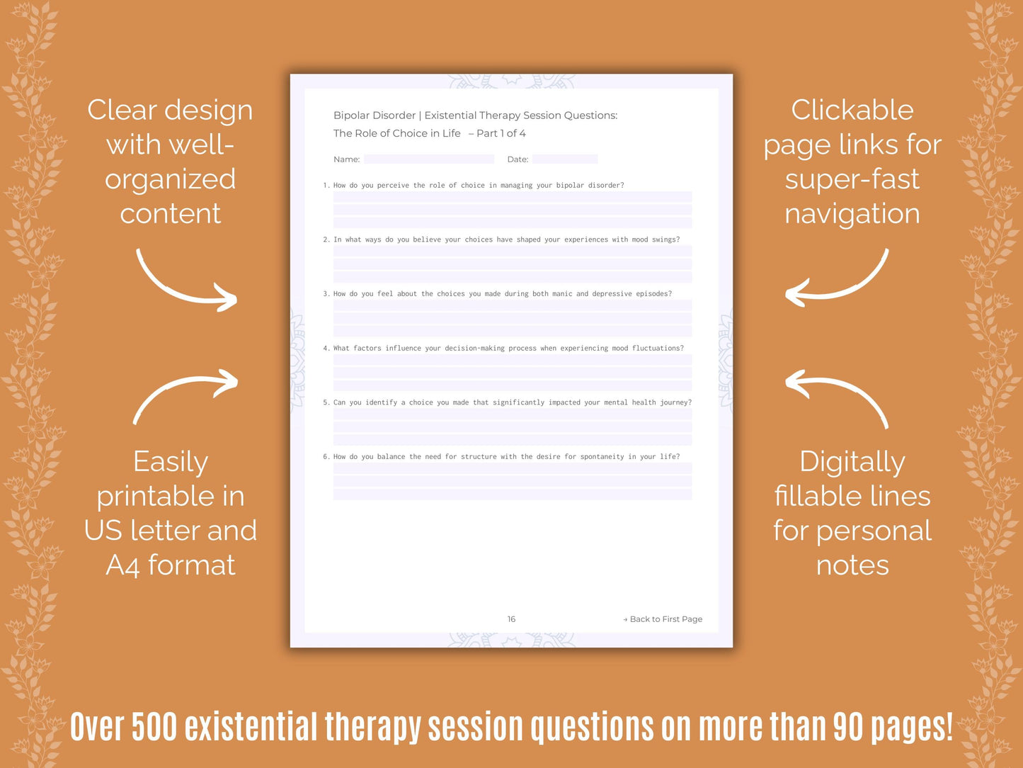 Bipolar Disorder Existential Therapy Counseling Templates