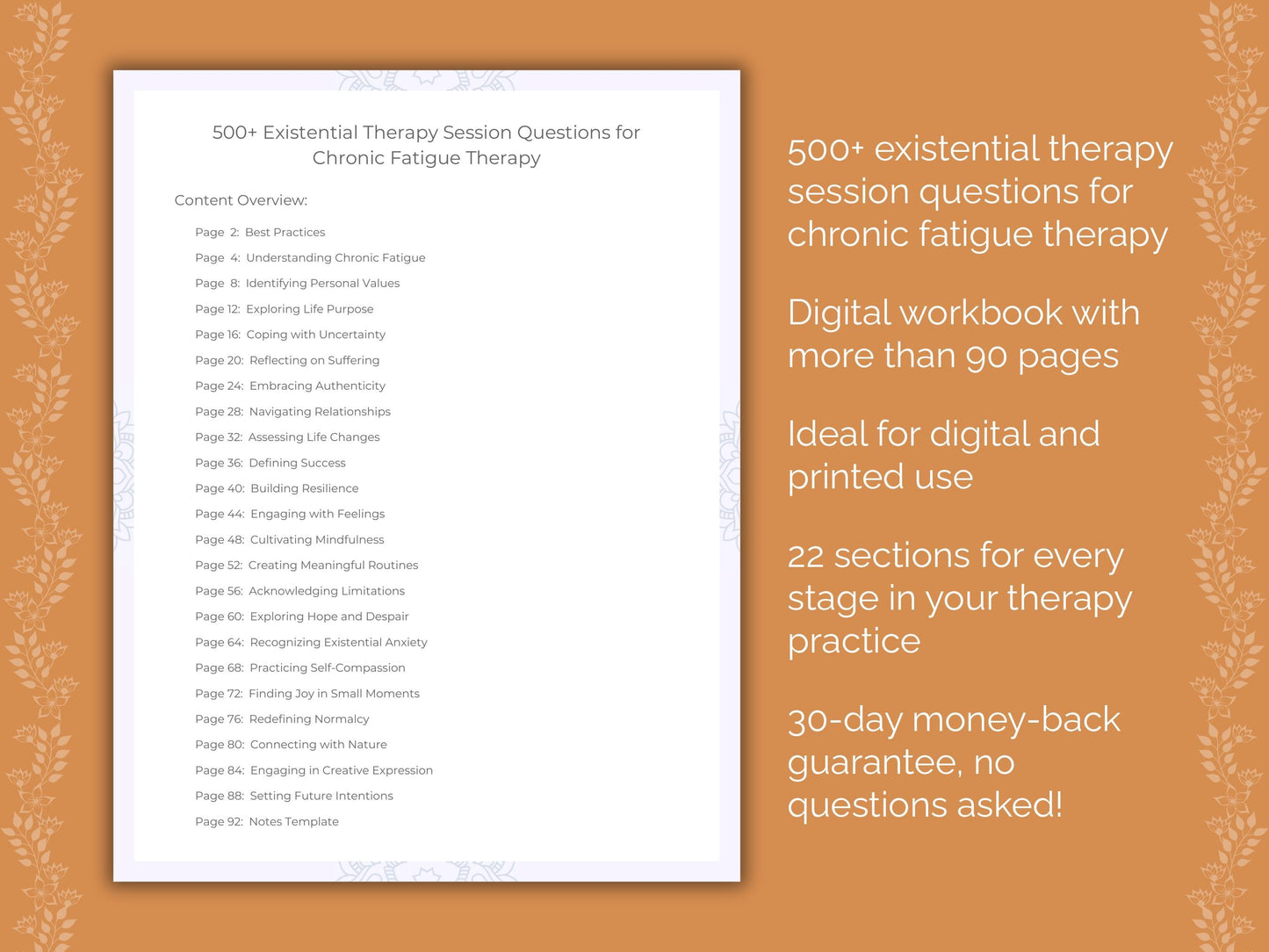 Chronic Fatigue Existential Therapy Therapist Worksheets