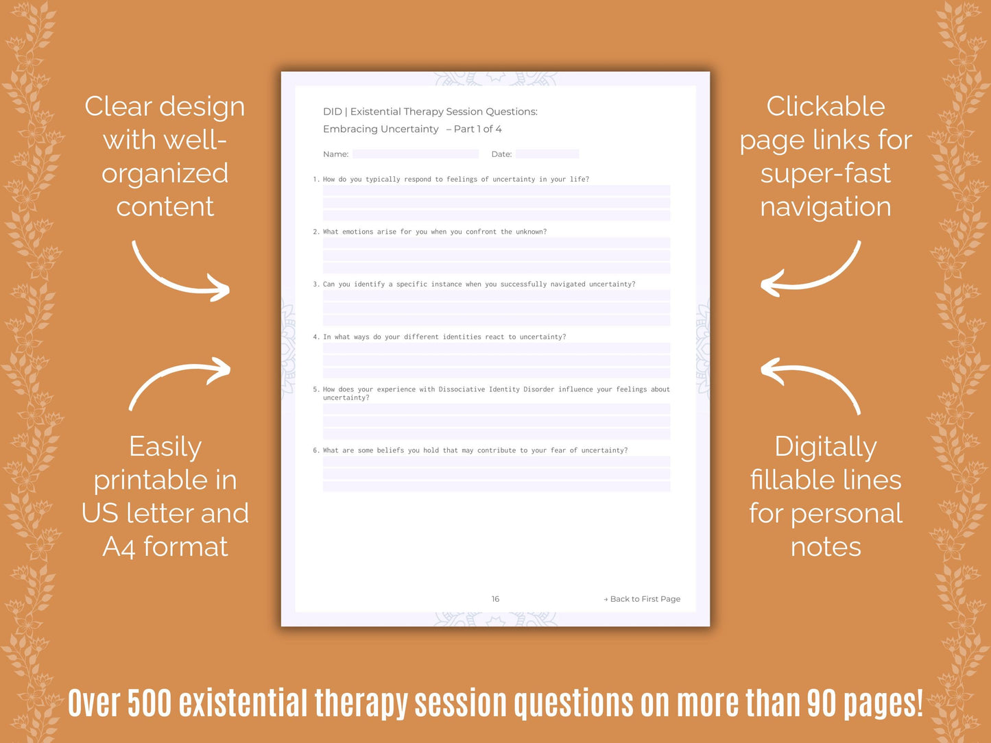 Dissociative Identity Disorder (DID) Existential Therapy Counseling Templates