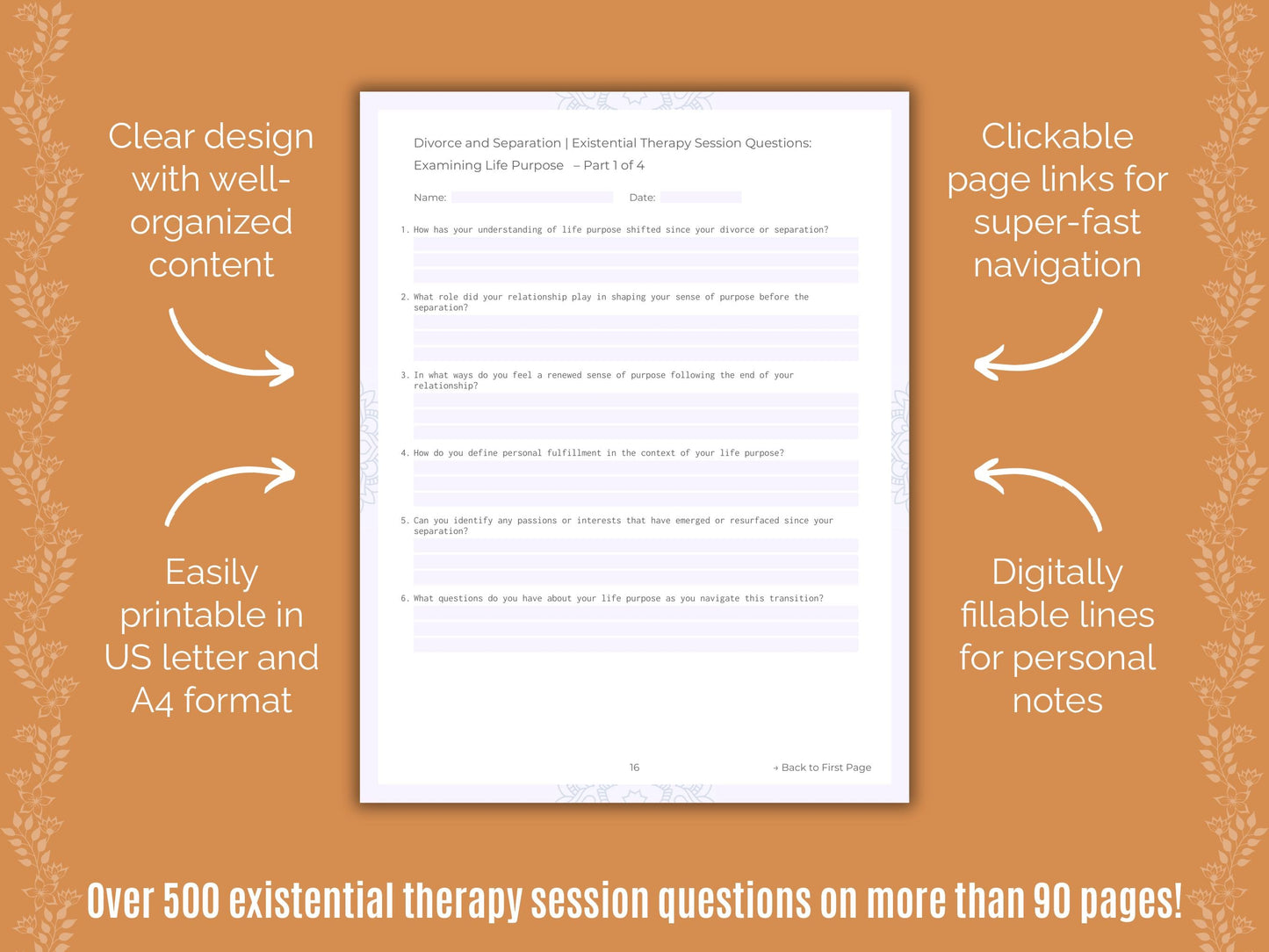 Divorce and Separation Existential Therapy Counseling Templates