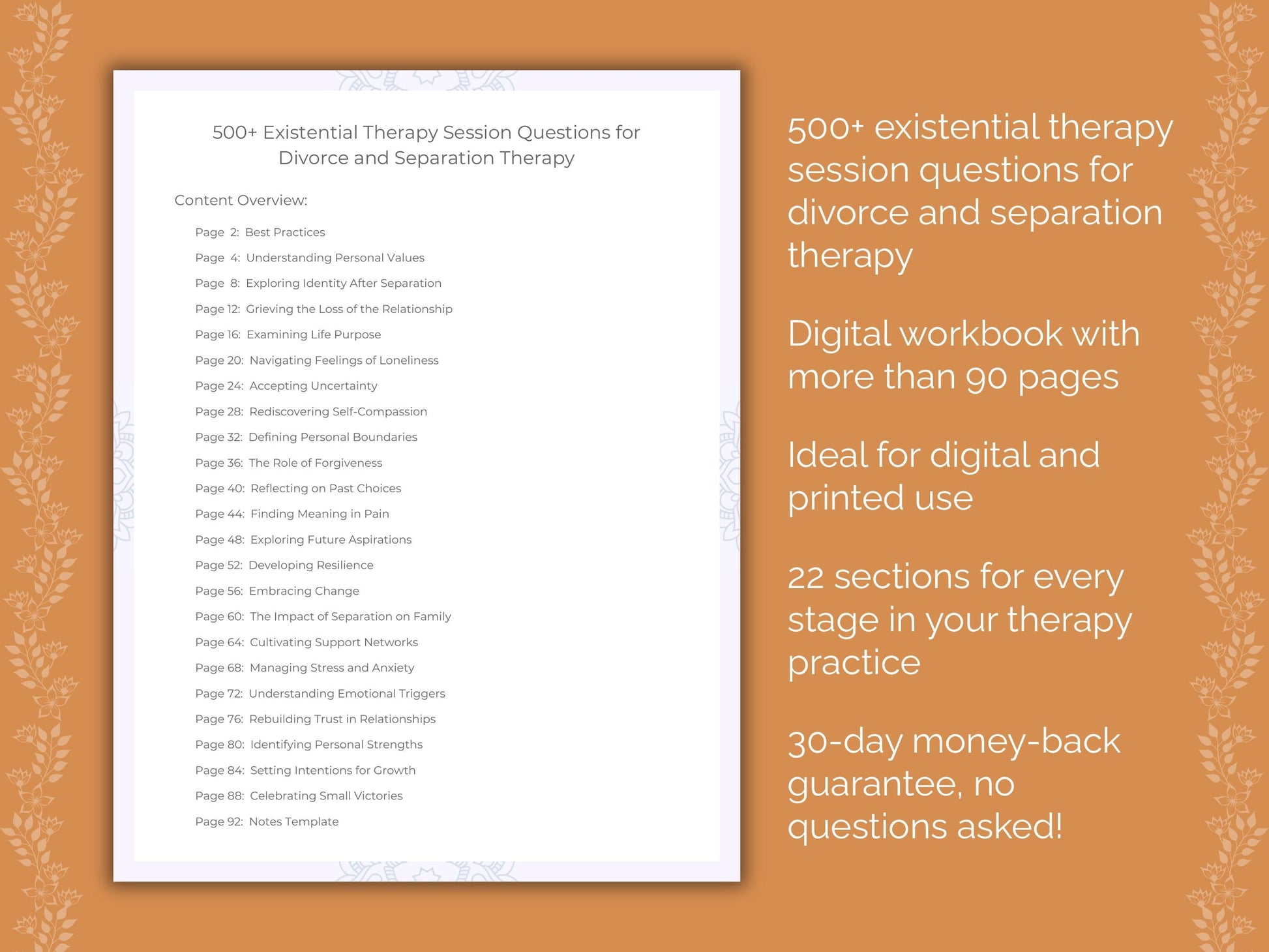Divorce and Separation Existential Therapy Therapist Worksheets