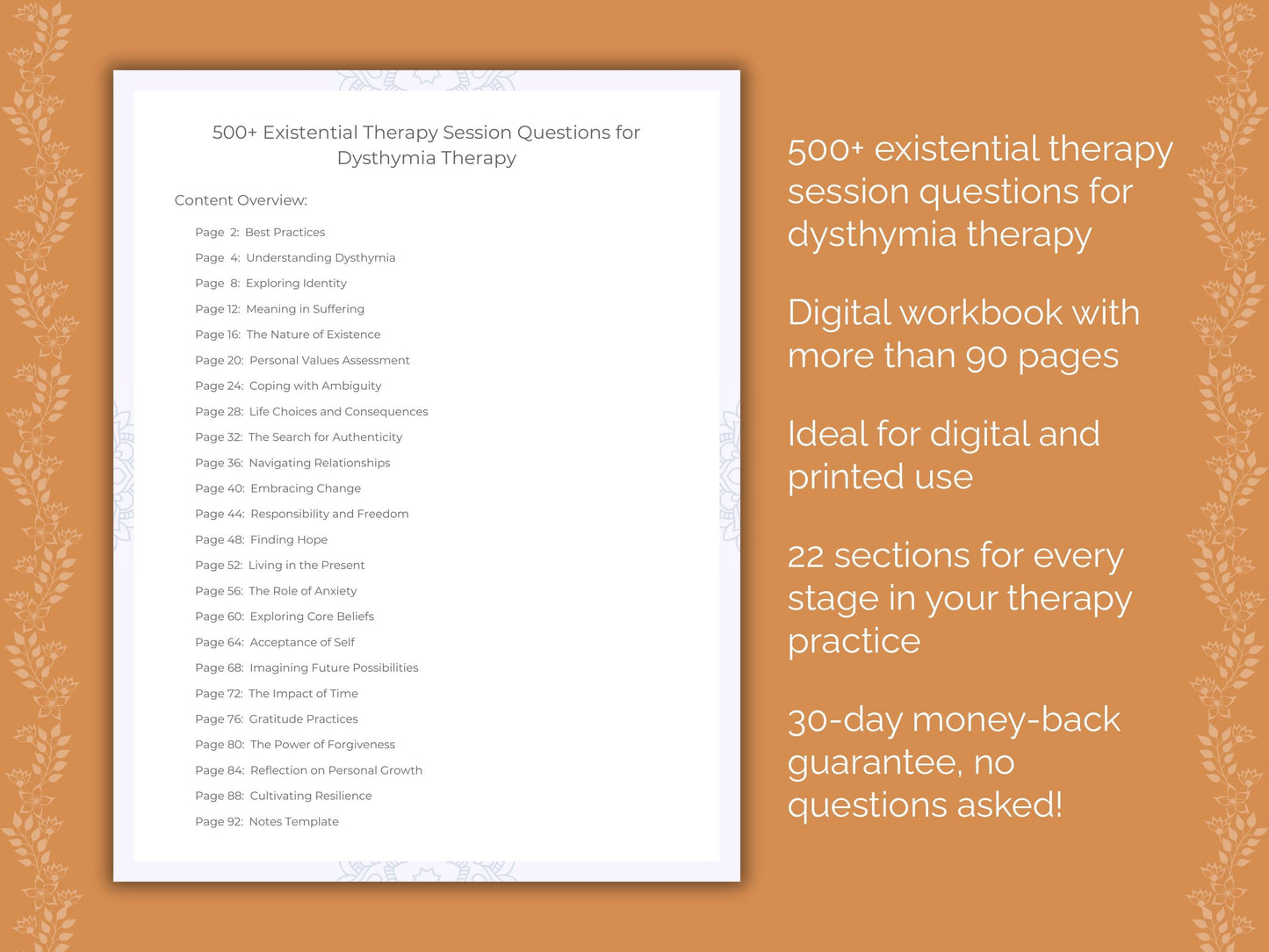 Dysthymia Existential Therapy Therapist Worksheets