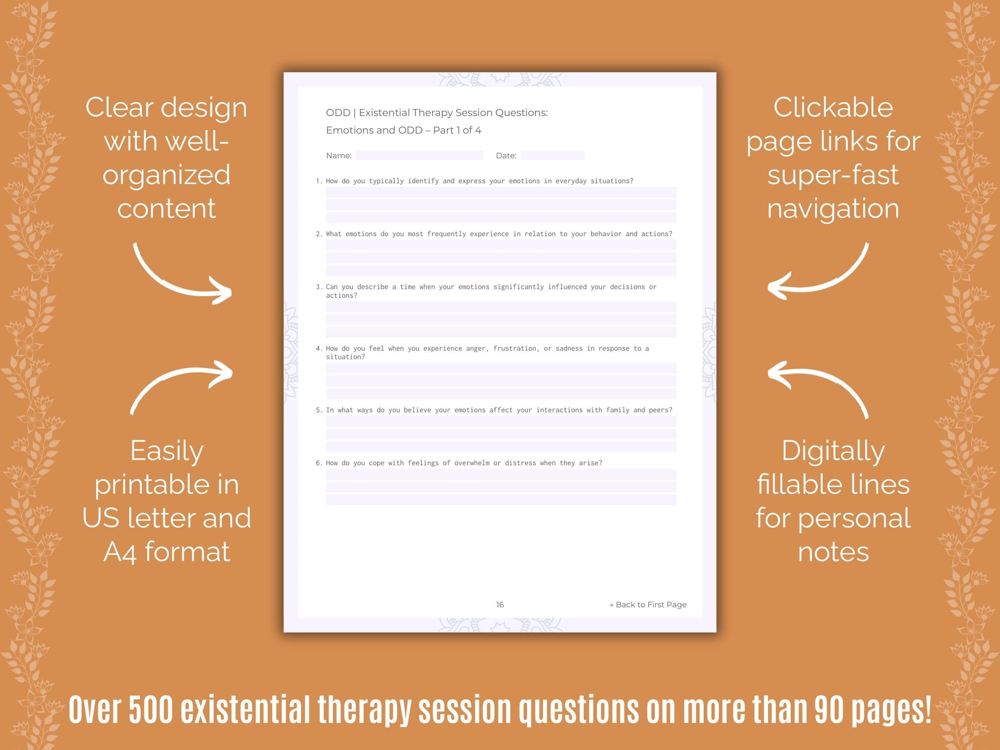 Oppositional Defiant Disorder (ODD) Existential Therapy Counseling Templates