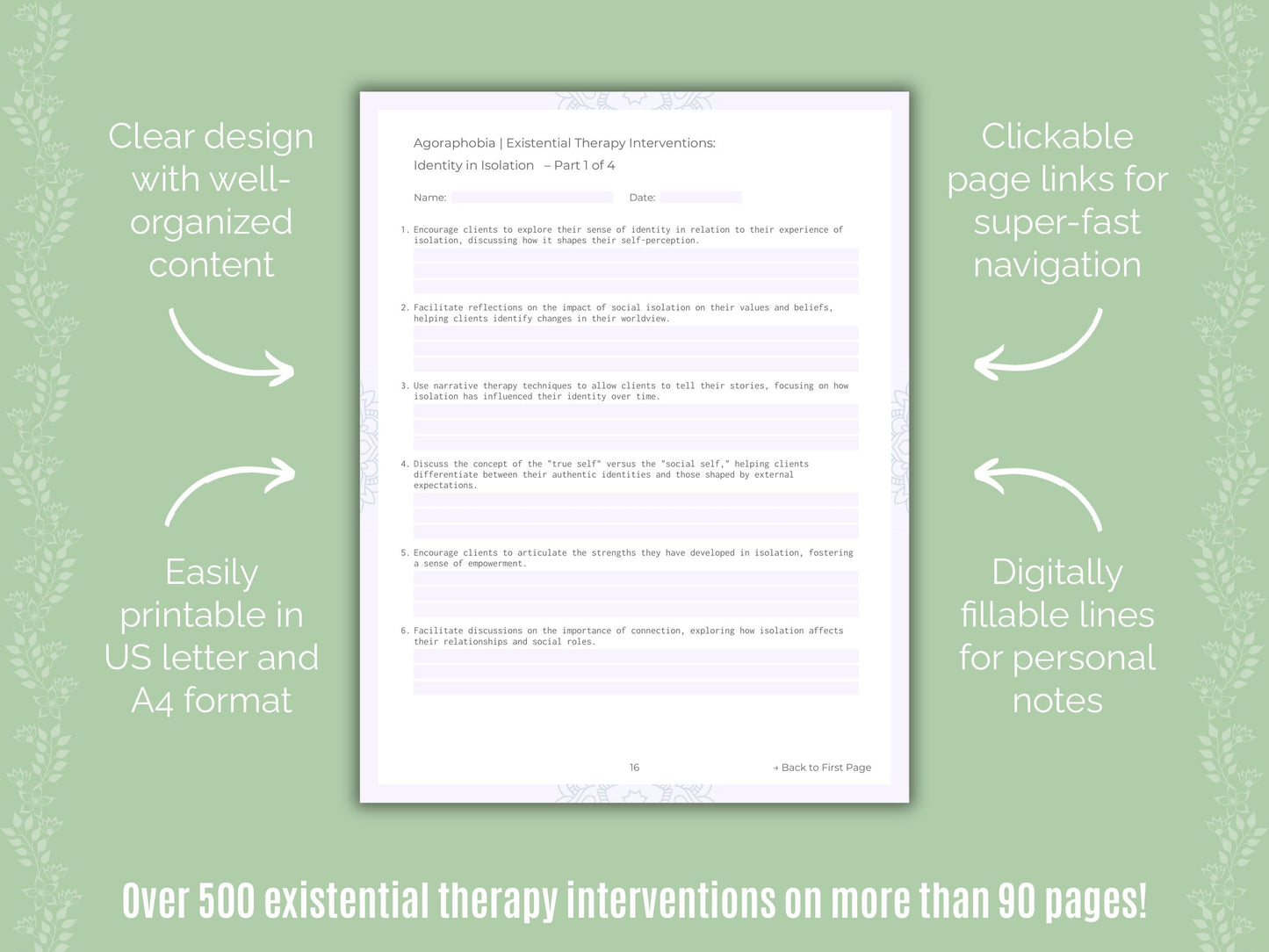 Agoraphobia Existential Therapy Counseling Templates