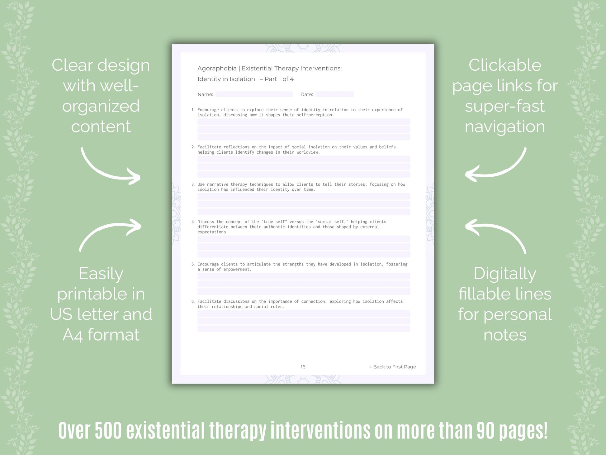 Agoraphobia Existential Therapy Counseling Templates
