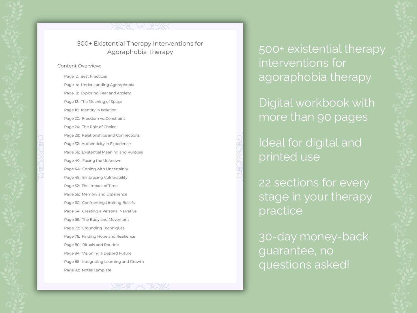Agoraphobia Existential Therapy Therapist Worksheets