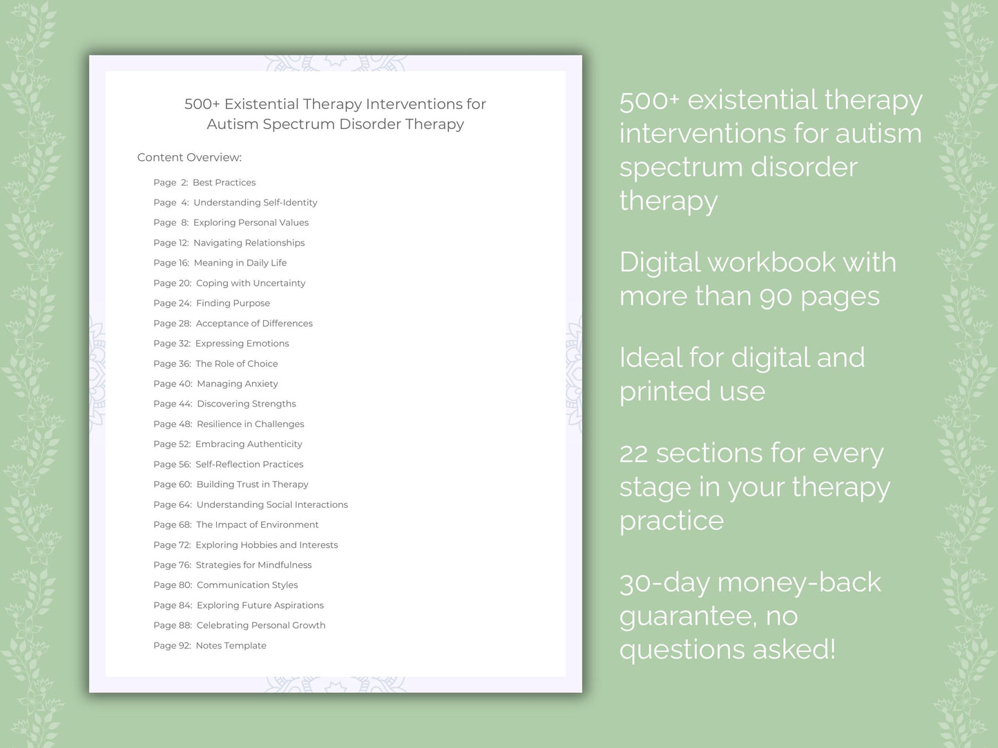 Autism Spectrum Disorder Existential Therapy Therapist Worksheets