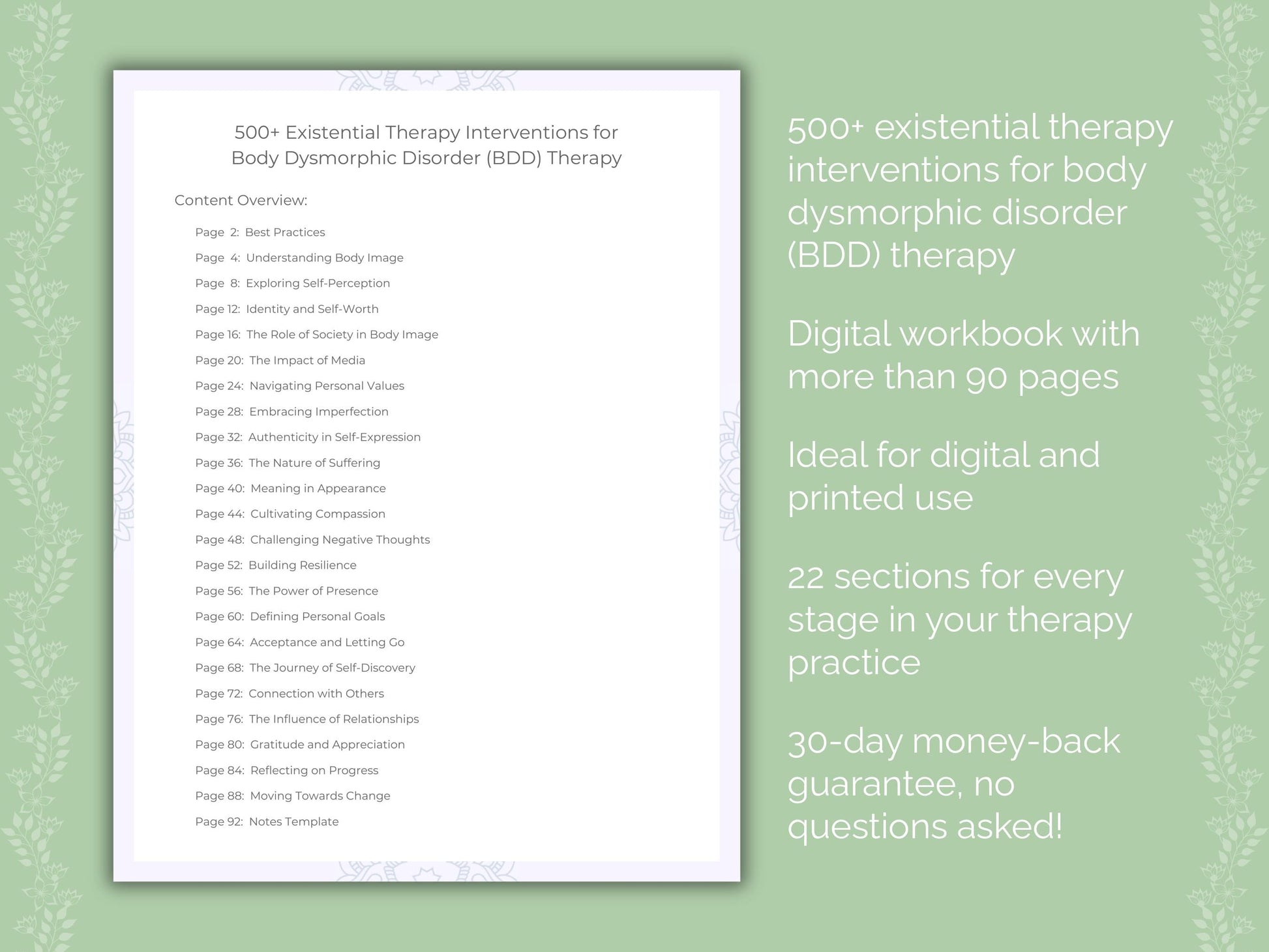 Body Dysmorphic Disorder (BDD) Existential Therapy Therapist Worksheets