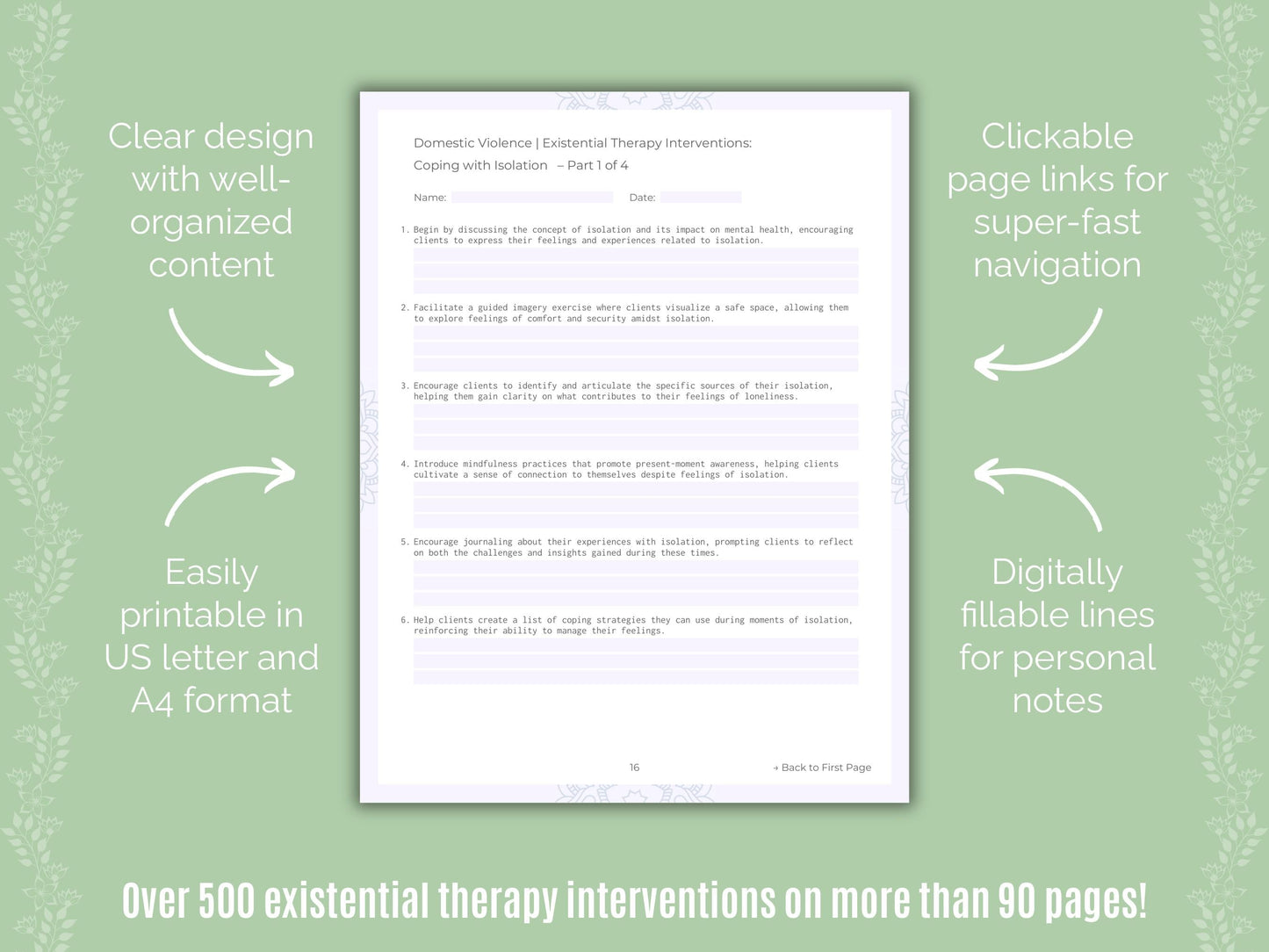 Domestic Violence Existential Therapy Counseling Templates