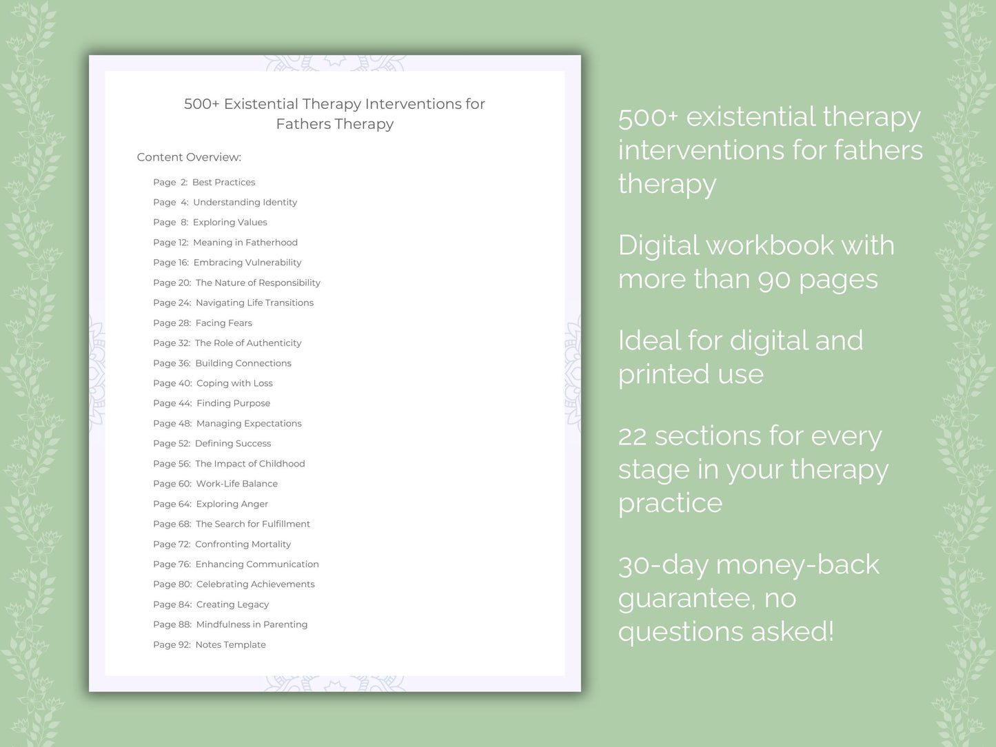 Fathers Existential Therapy Therapist Worksheets