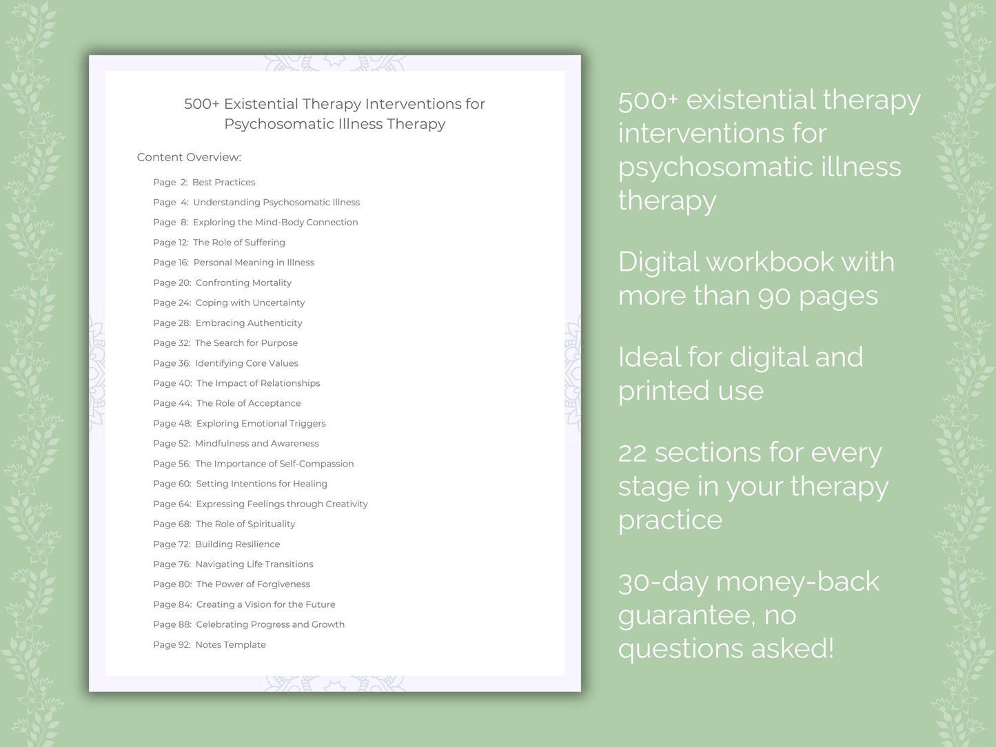 Psychosomatic Illness Existential Therapy Therapist Worksheets
