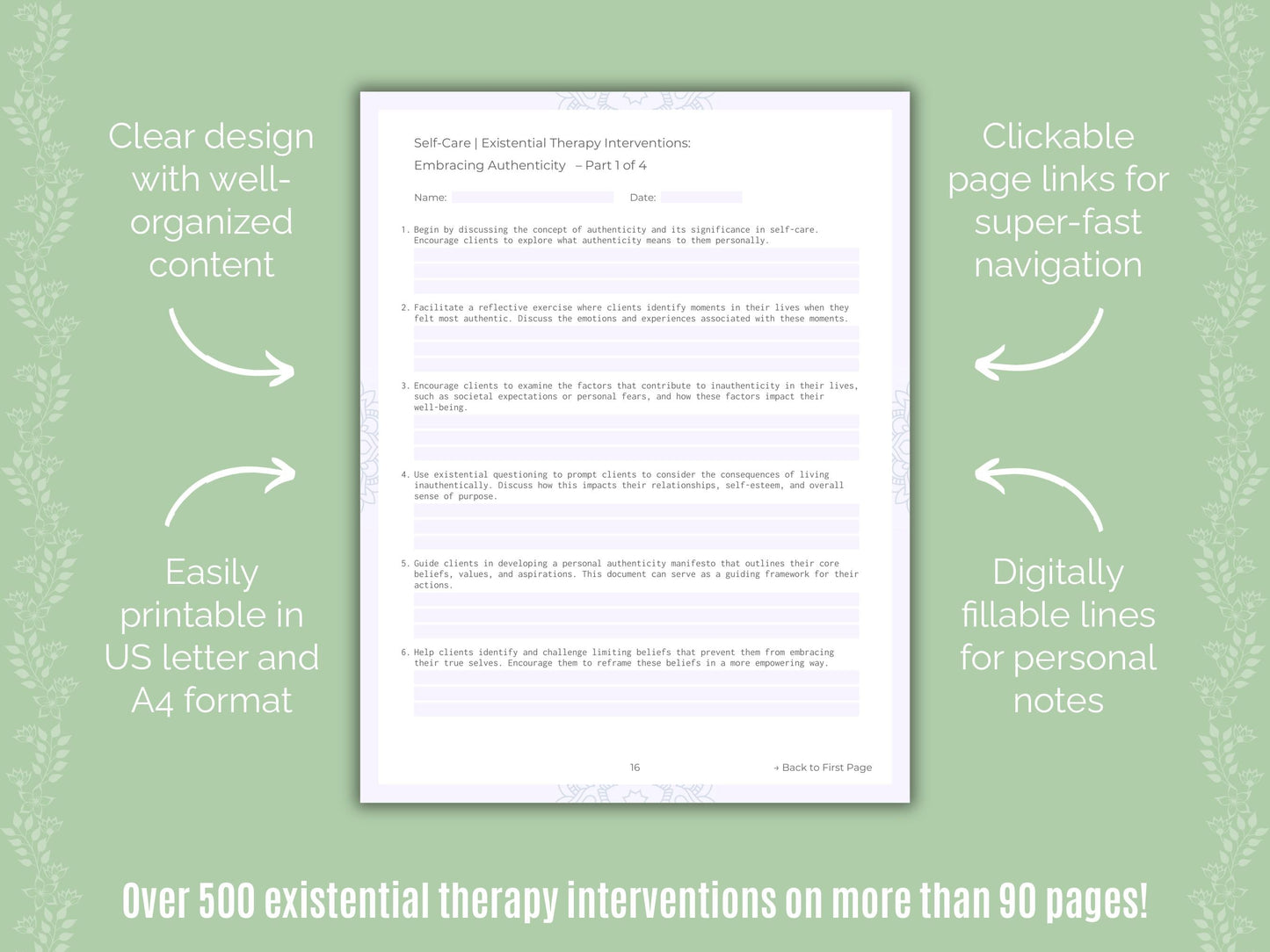 Self-Care Existential Therapy Counseling Templates