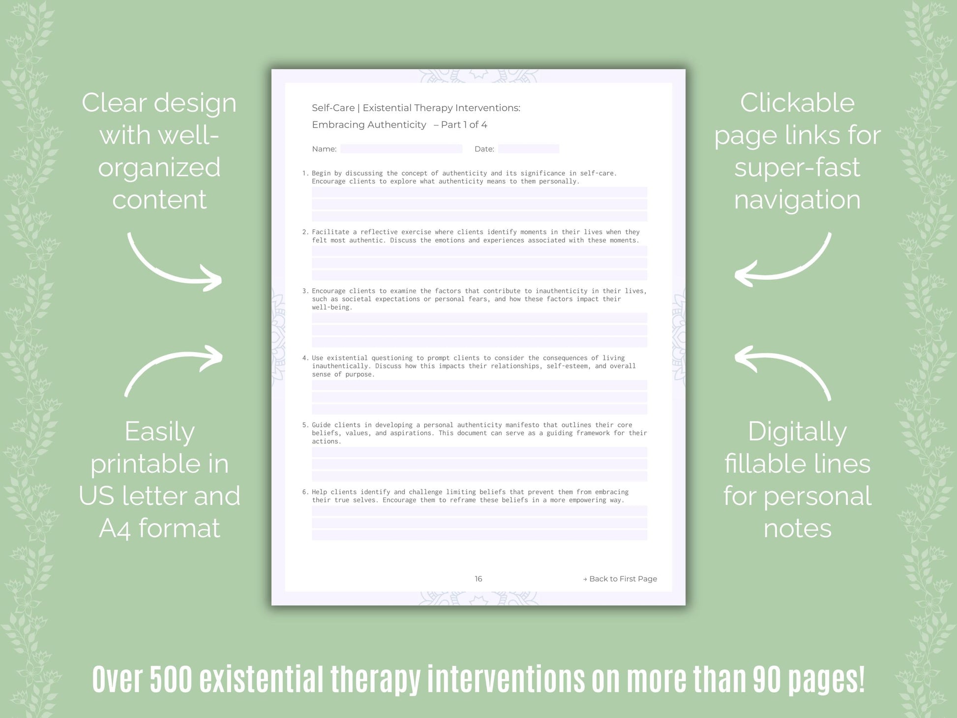 Self-Care Existential Therapy Counseling Templates