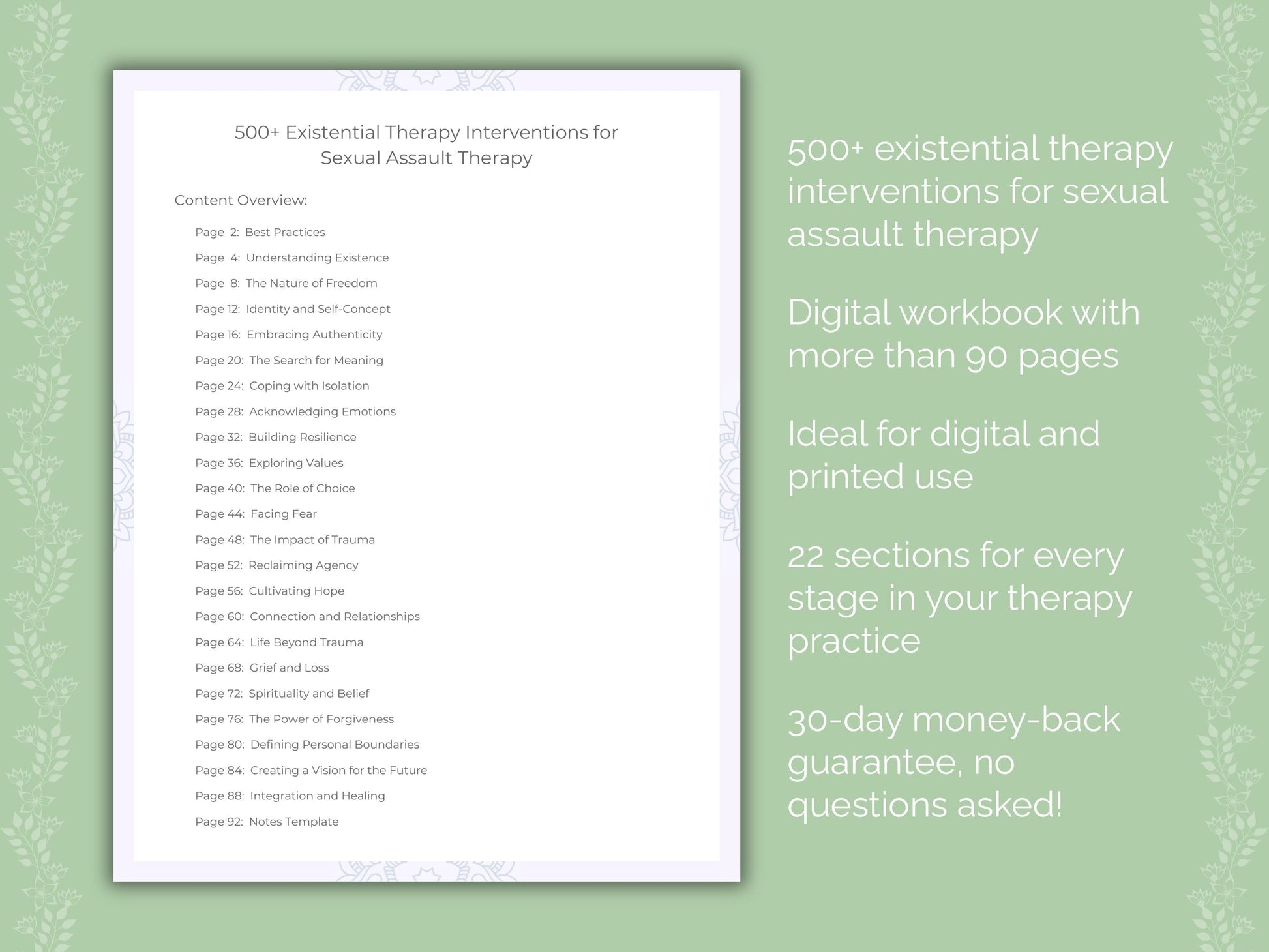 Sexual Assault Existential Therapy Therapist Worksheets