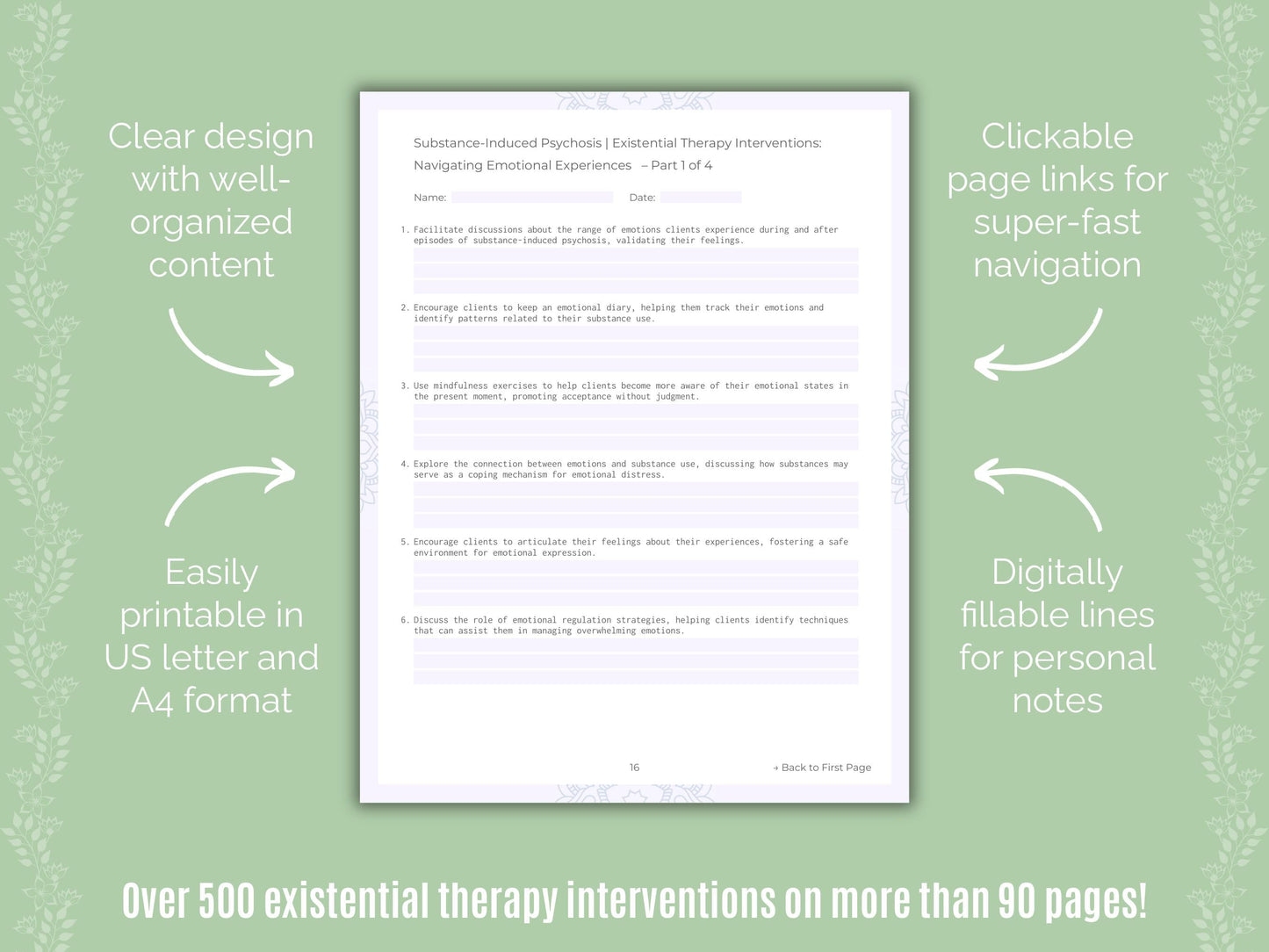 Substance-Induced Psychosis Existential Therapy Counseling Templates