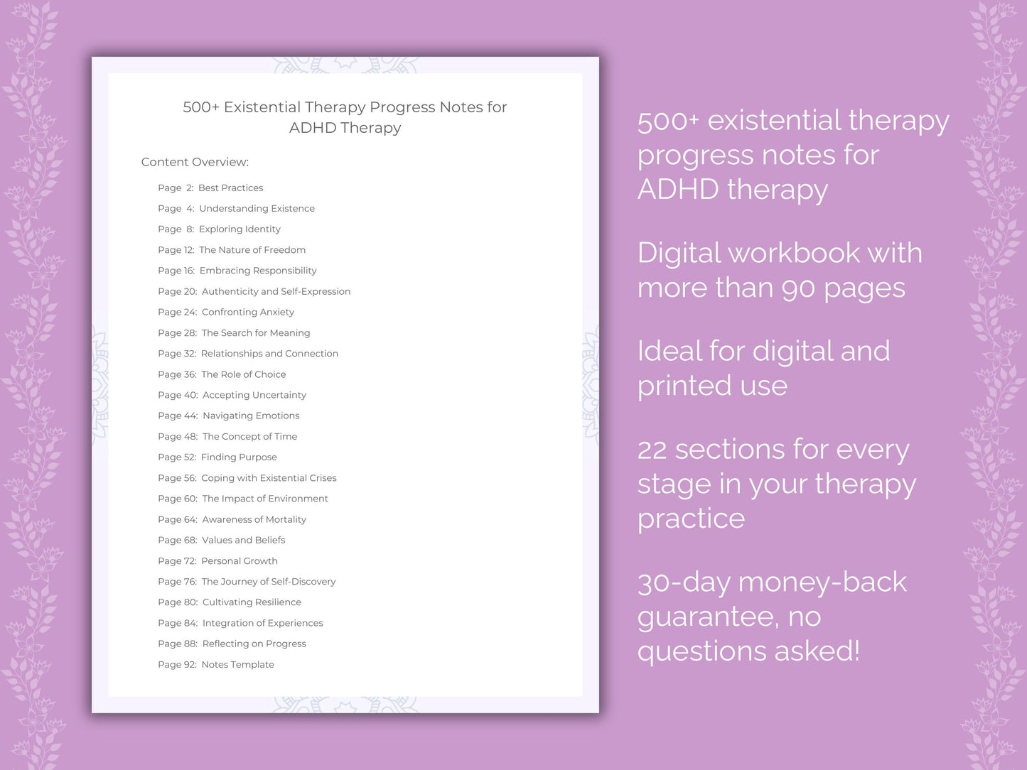 ADHD Existential Therapy Therapist Worksheets