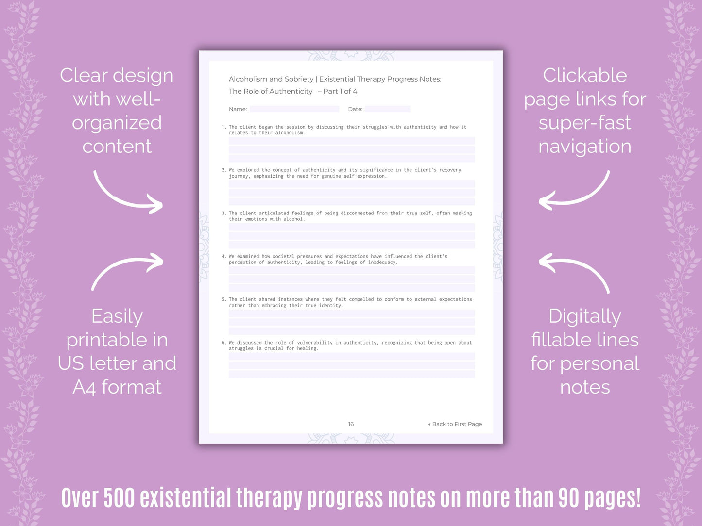 Alcoholism and Sobriety Existential Therapy Counseling Templates