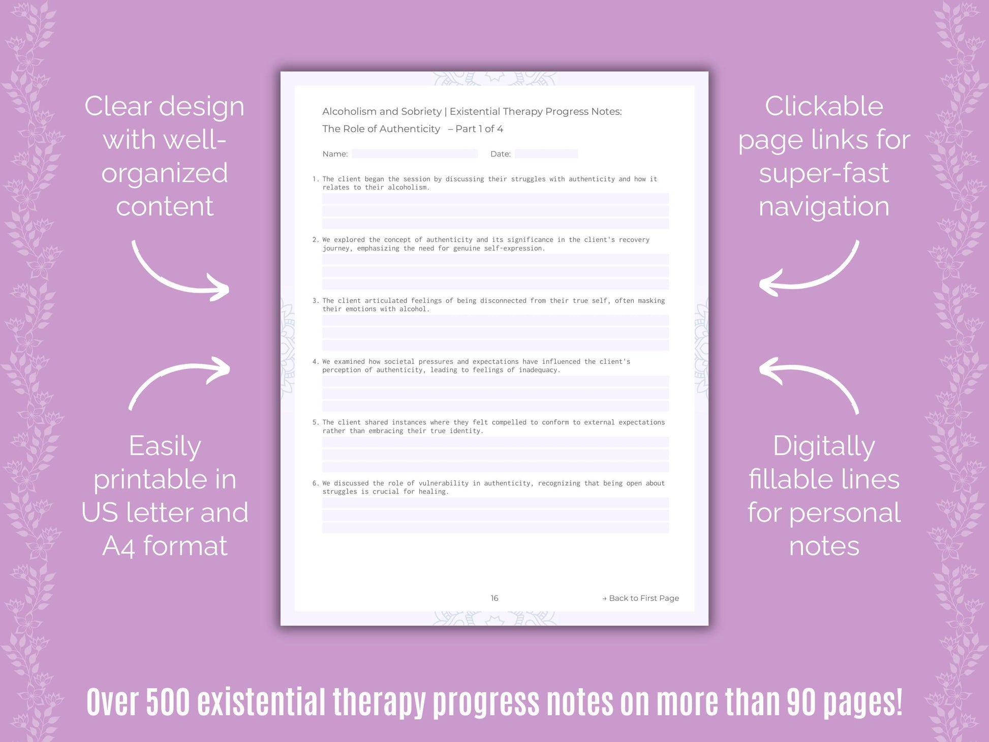 Alcoholism and Sobriety Existential Therapy Counseling Templates