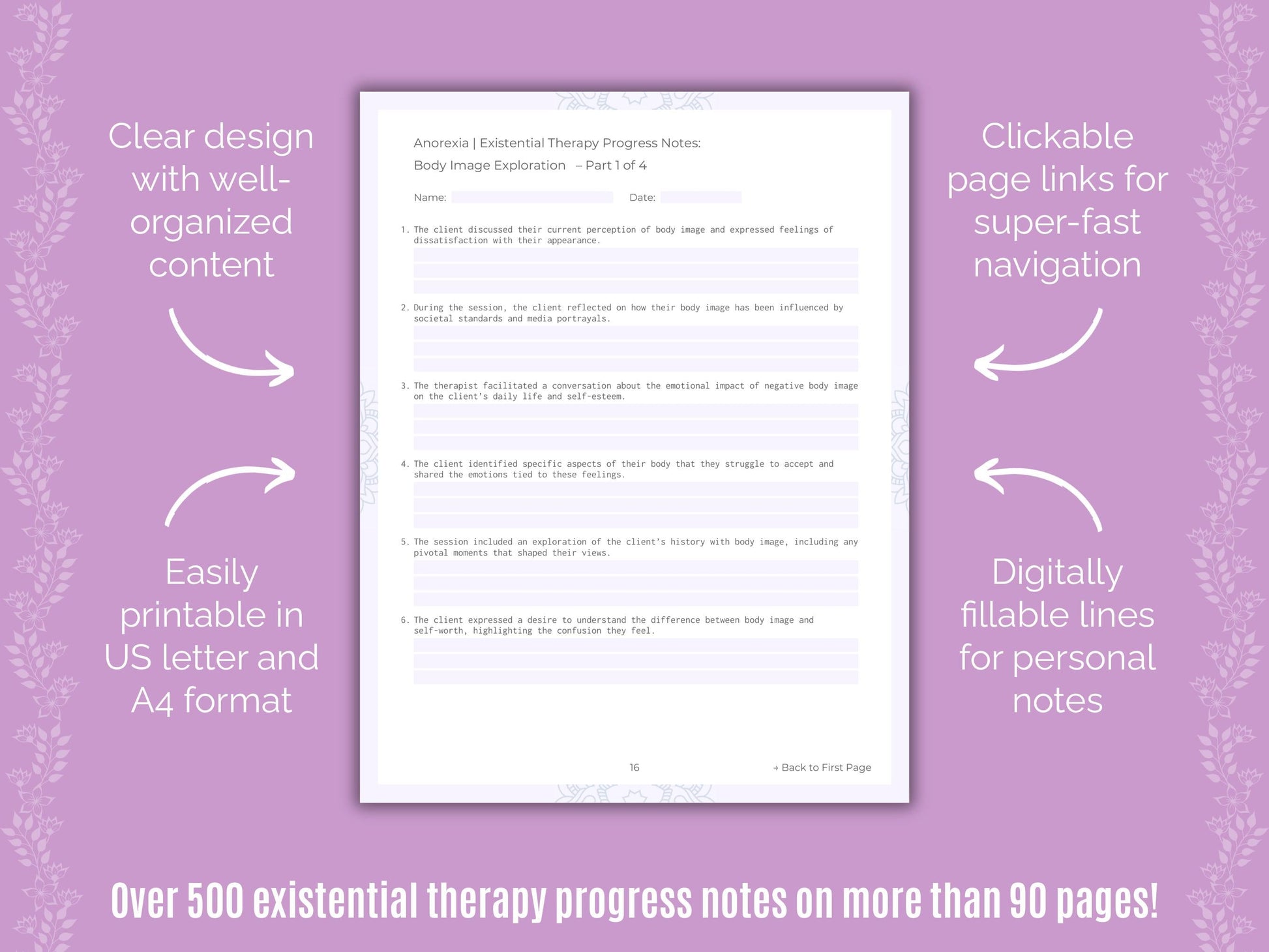 Anorexia Existential Therapy Counseling Templates