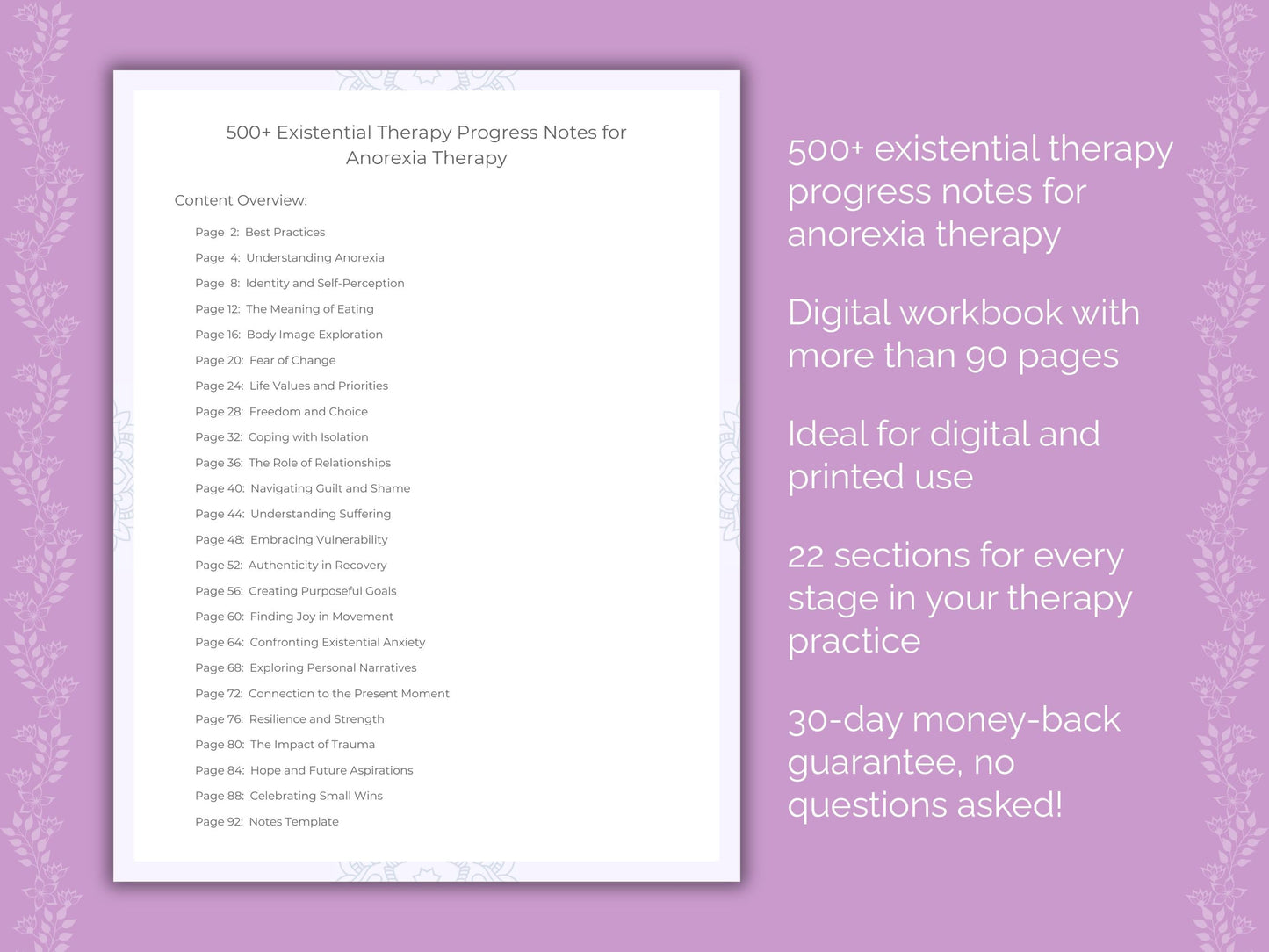 Anorexia Existential Therapy Therapist Worksheets