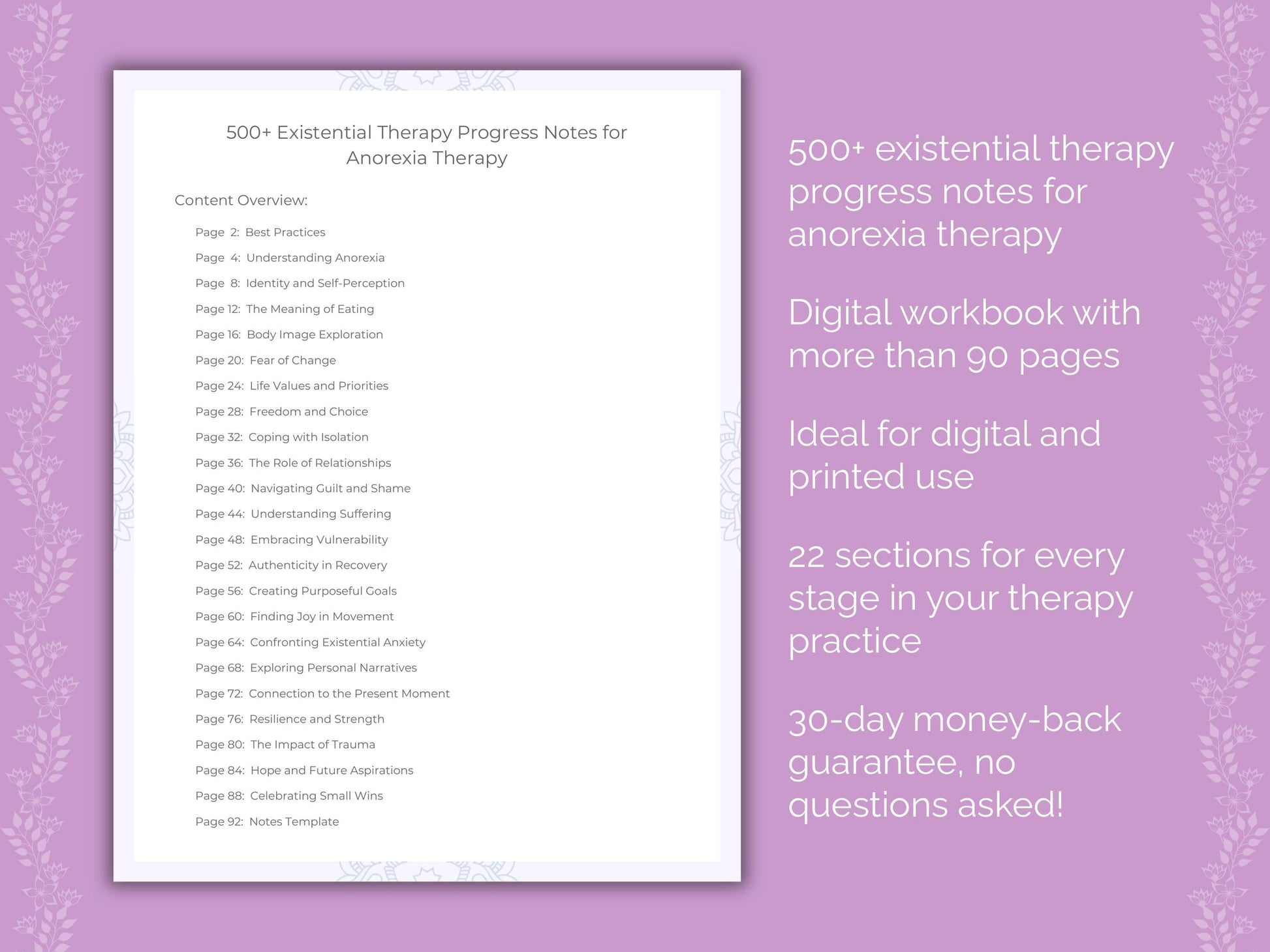 Anorexia Existential Therapy Therapist Worksheets