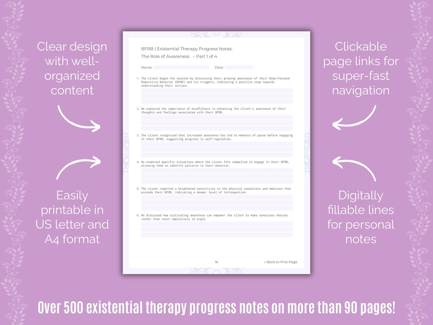 Body-Focused Repetitive Behavior (BFRB) Existential Therapy Counseling Templates