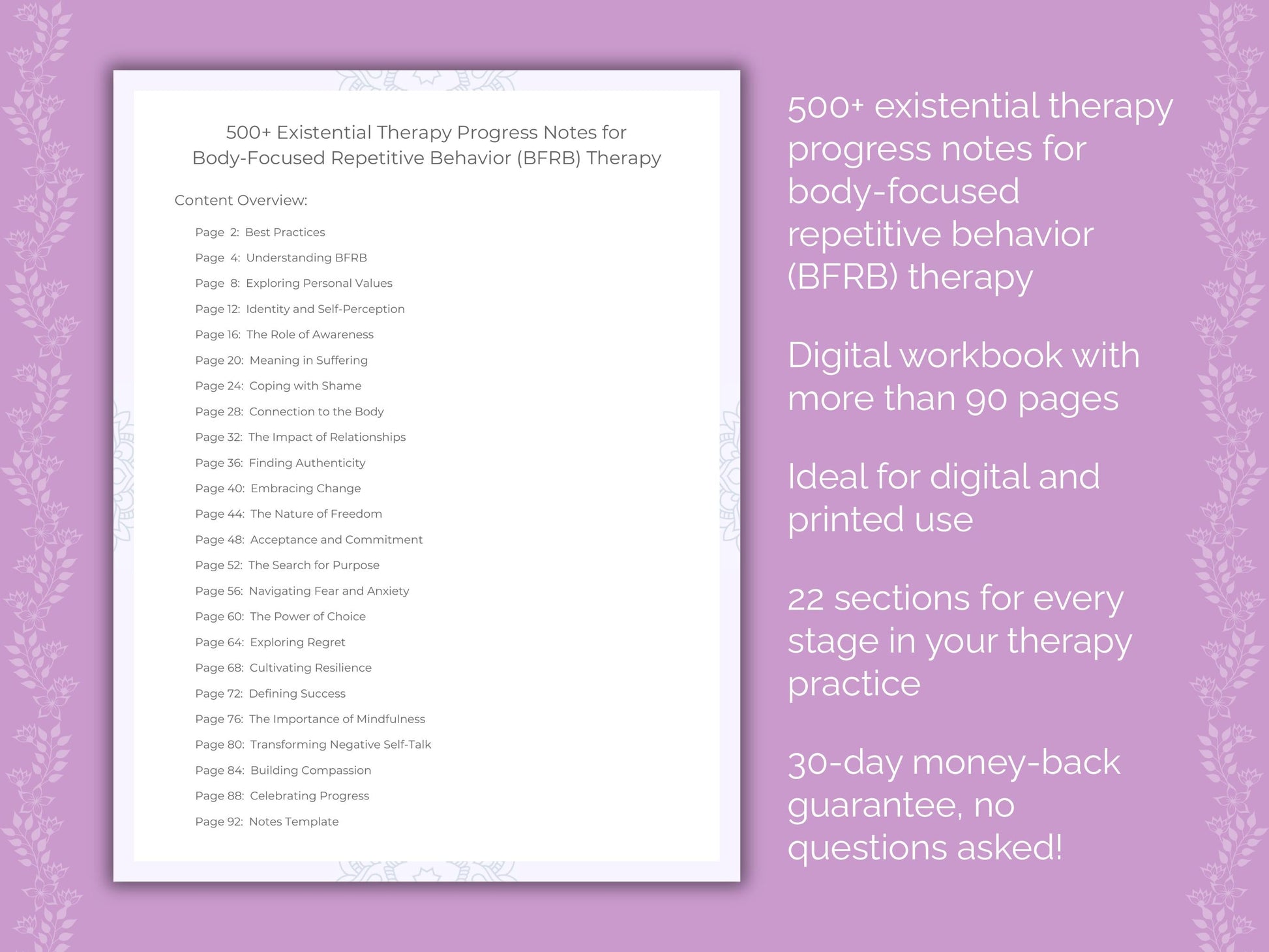 Body-Focused Repetitive Behavior (BFRB) Existential Therapy Therapist Worksheets