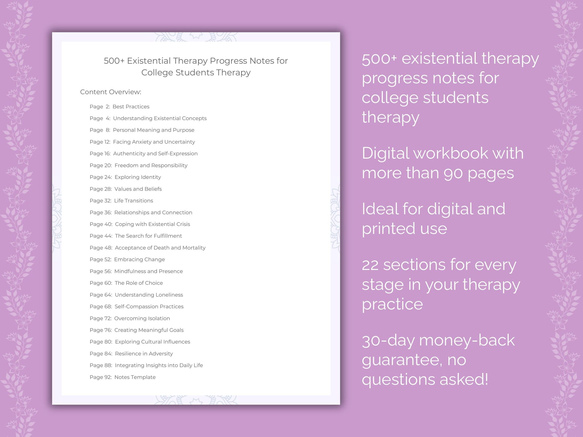 College Students Existential Therapy Therapist Worksheets