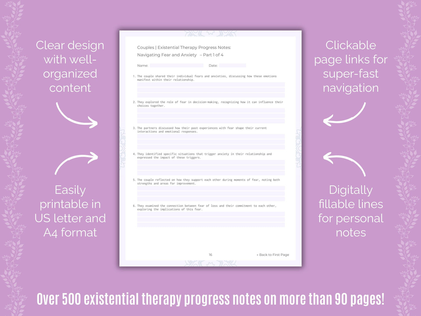 Couples Existential Therapy Counseling Templates