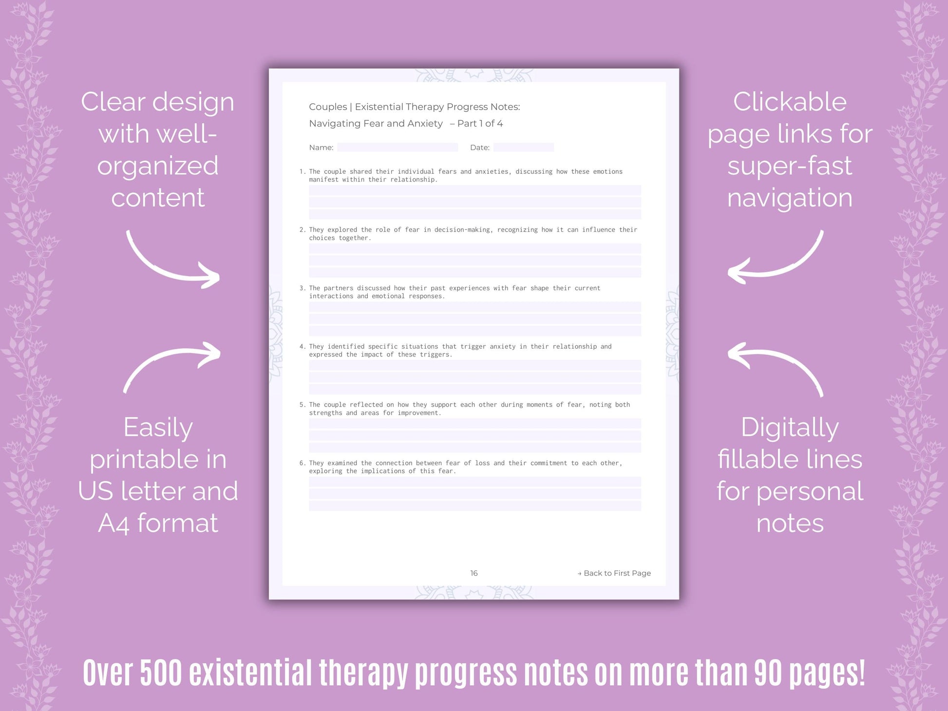 Couples Existential Therapy Counseling Templates