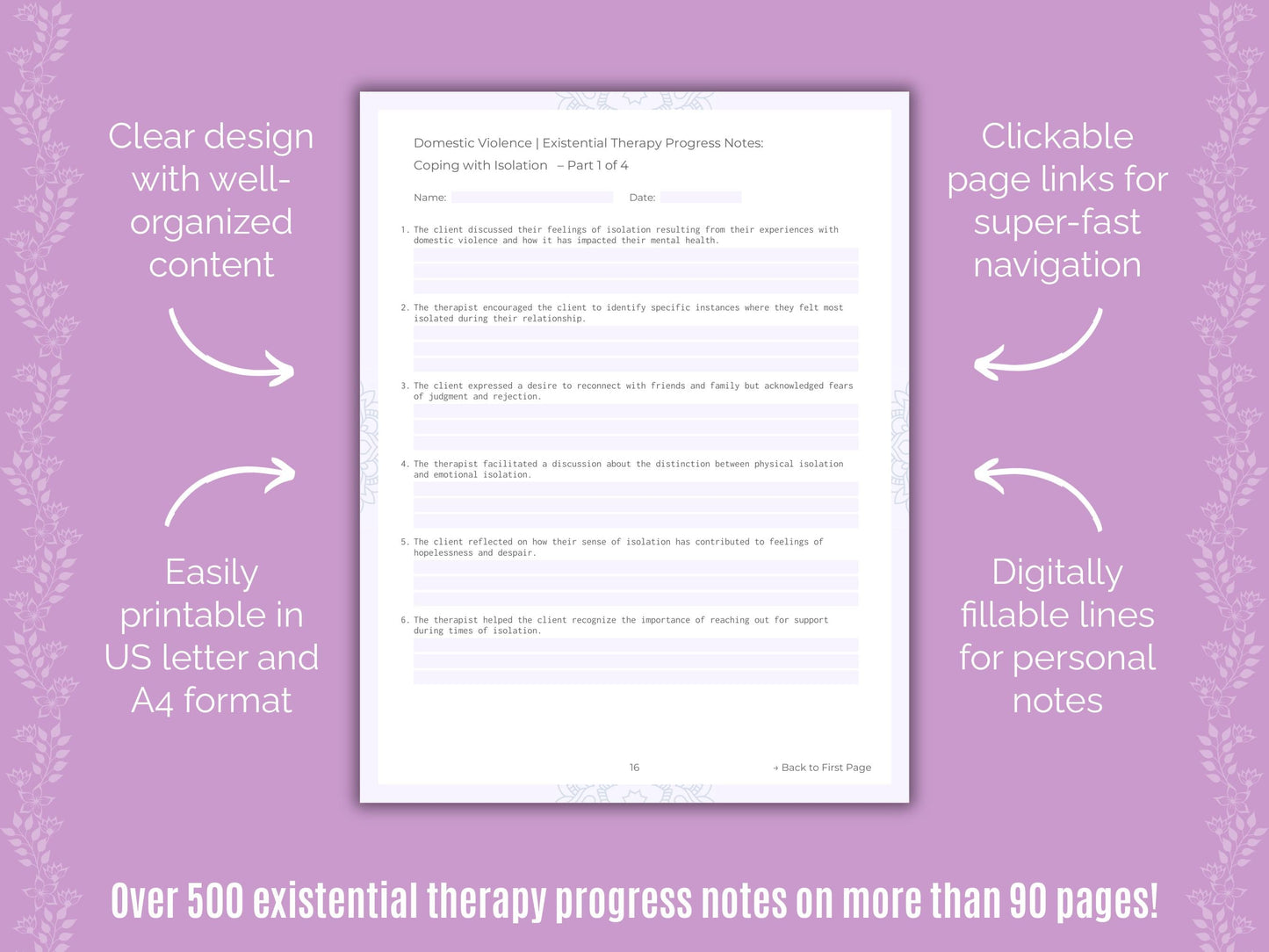 Domestic Violence Existential Therapy Counseling Templates