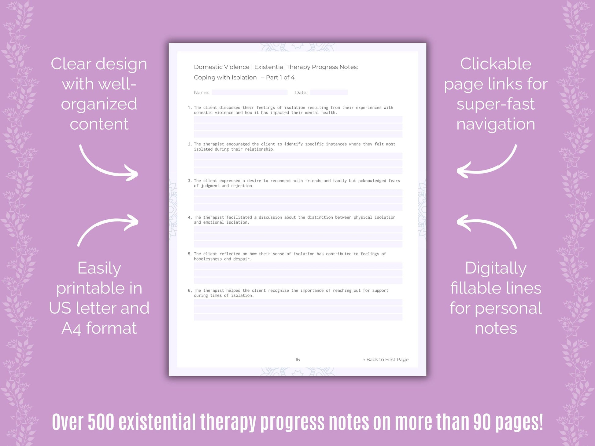 Domestic Violence Existential Therapy Counseling Templates