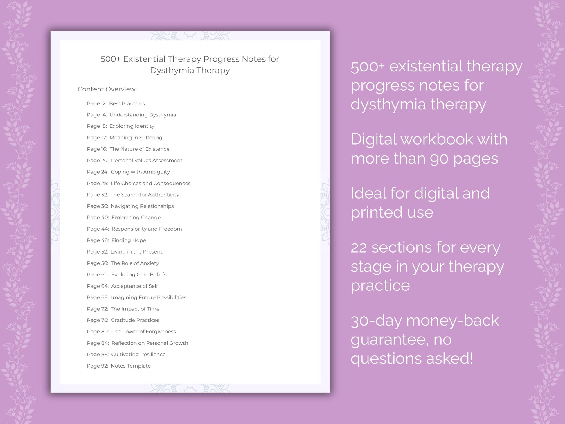 Dysthymia Existential Therapy Therapist Worksheets