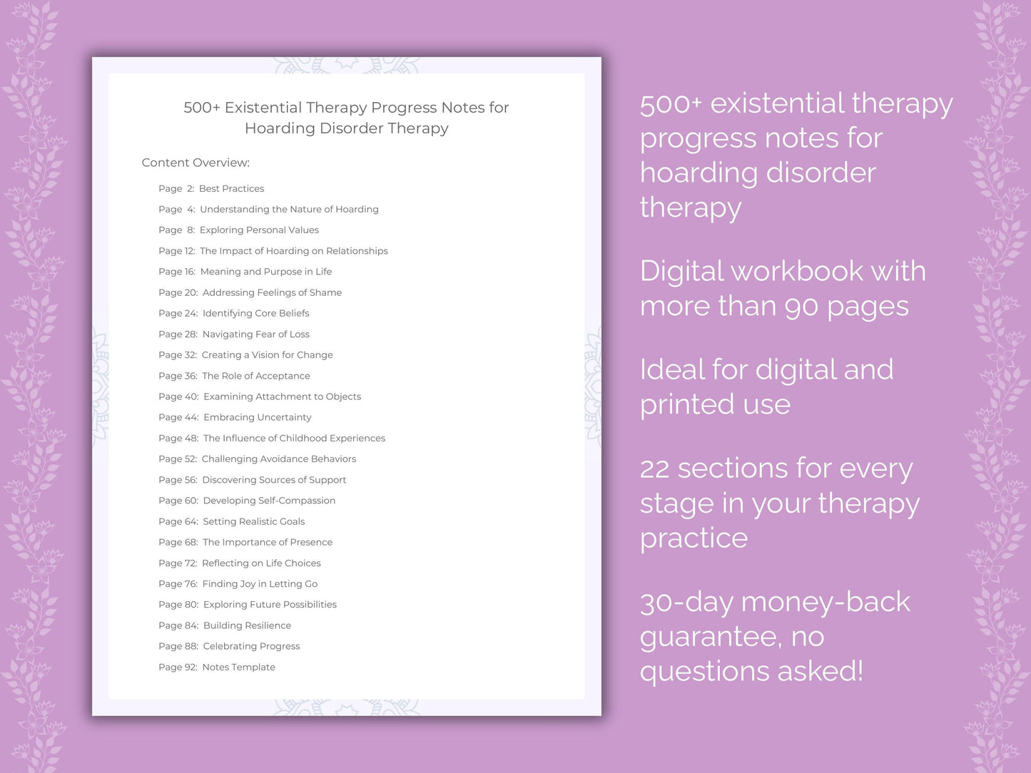 Hoarding Disorder Existential Therapy Therapist Worksheets