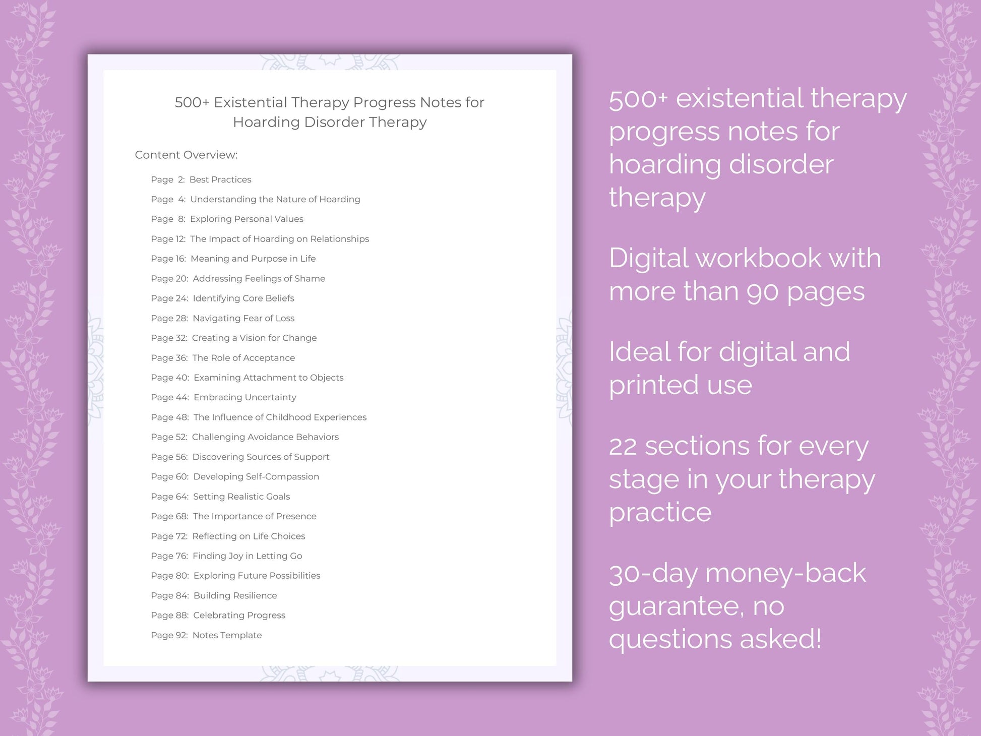 Hoarding Disorder Existential Therapy Therapist Worksheets