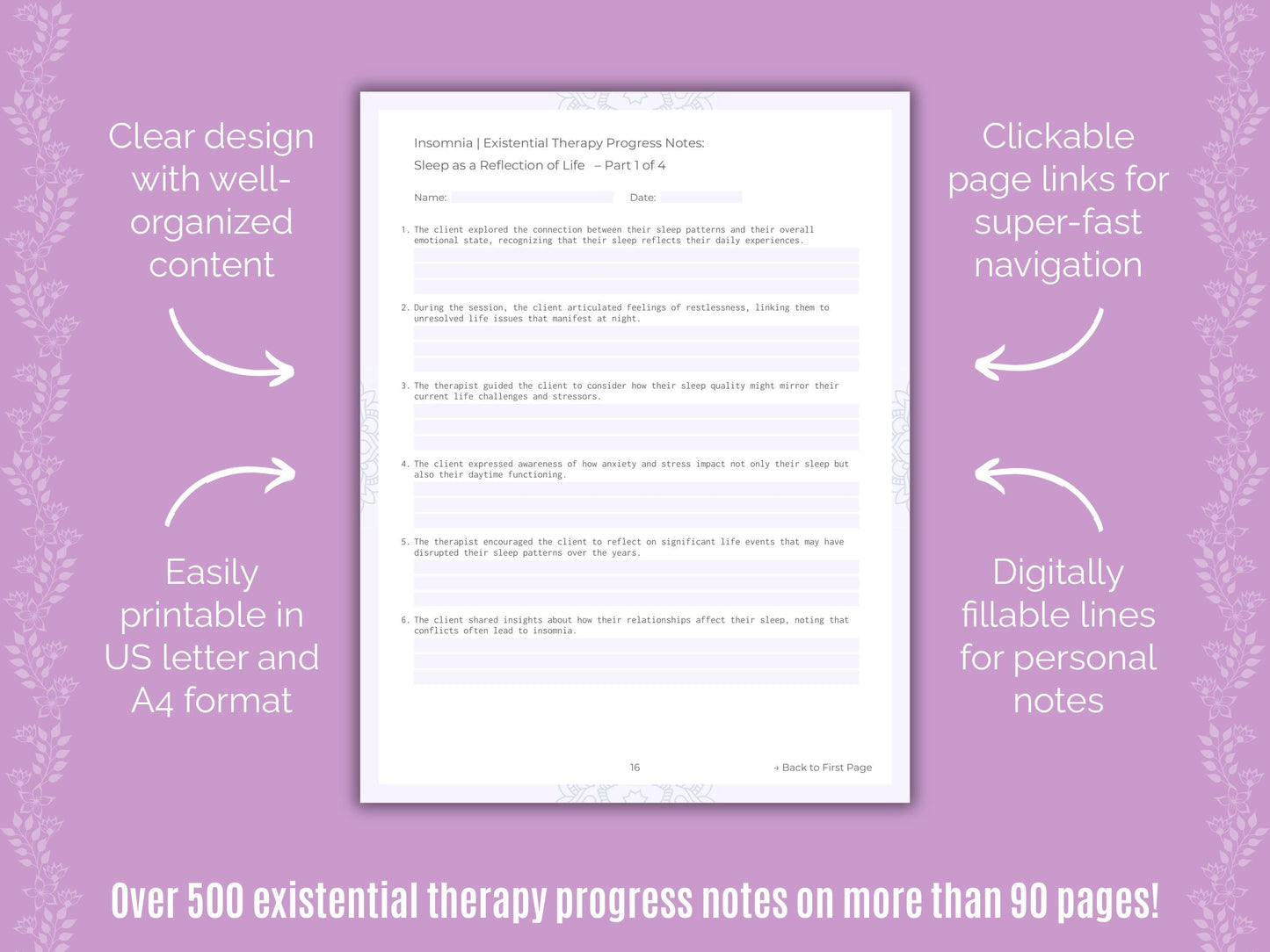 Insomnia Existential Therapy Counseling Templates