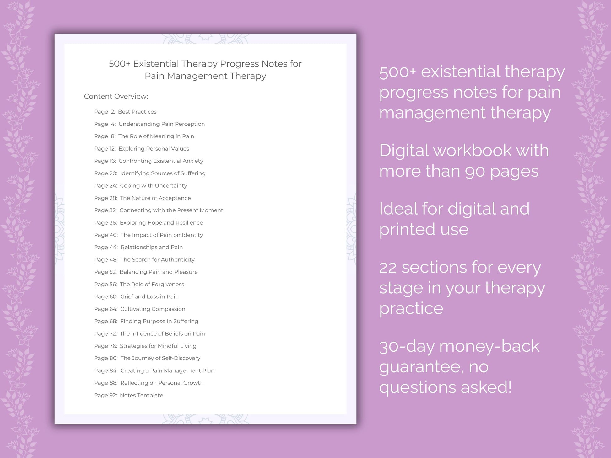 Pain Management Existential Therapy Therapist Worksheets