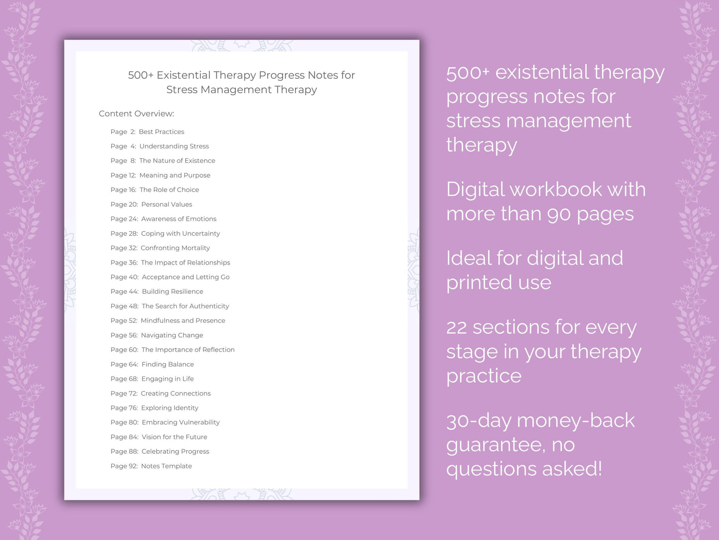 Stress Management Existential Therapy Therapist Worksheets