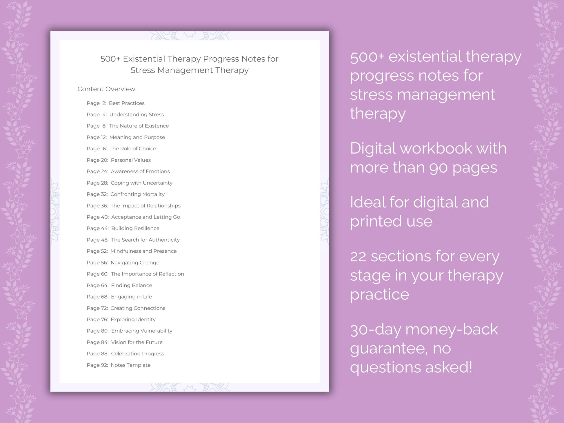 Stress Management Existential Therapy Therapist Worksheets